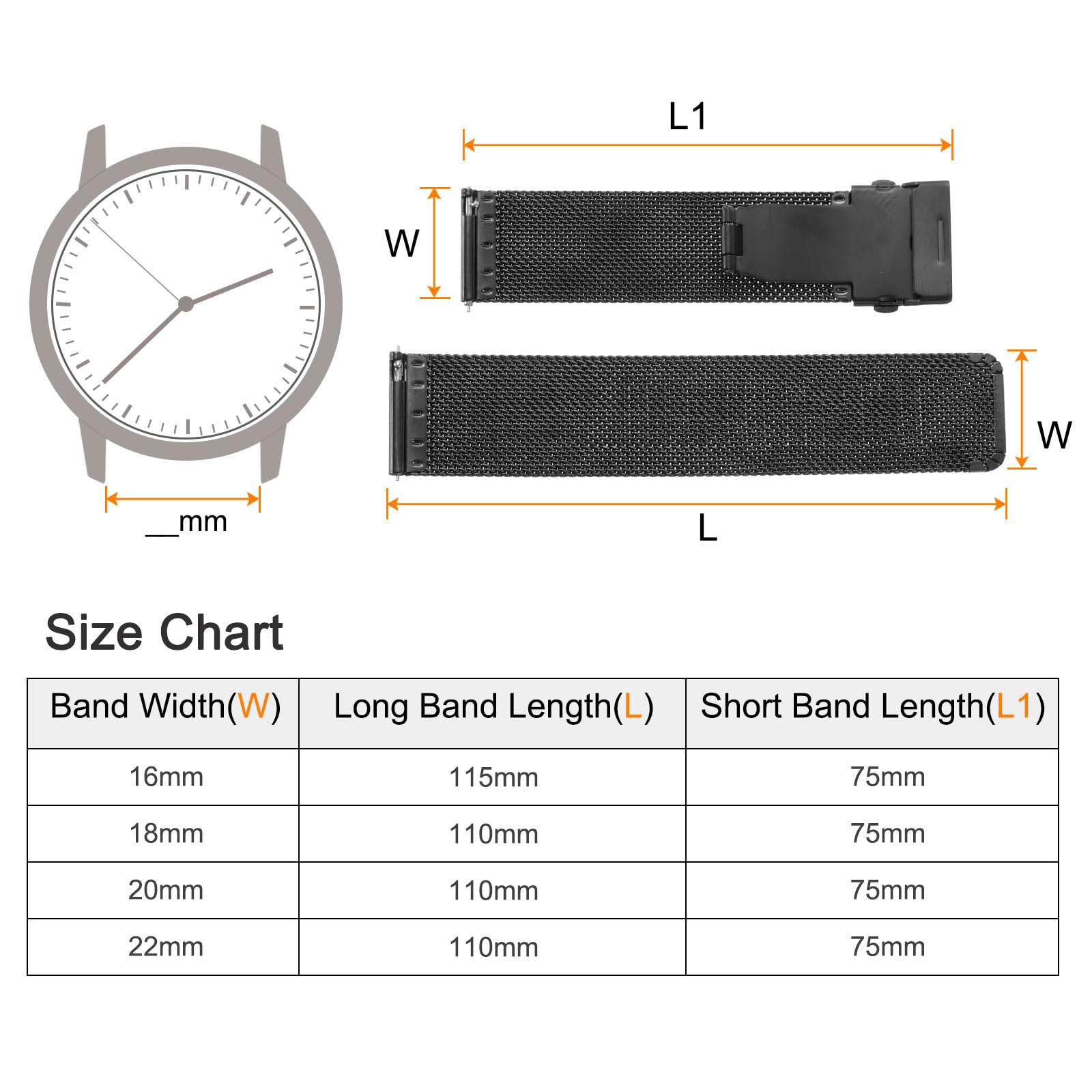 HARFINGTON Stainless Steel Mesh Watch Band 16mm Quick Release Metal Watch Strap Adjustable Replacement Bands for Men Women, Black