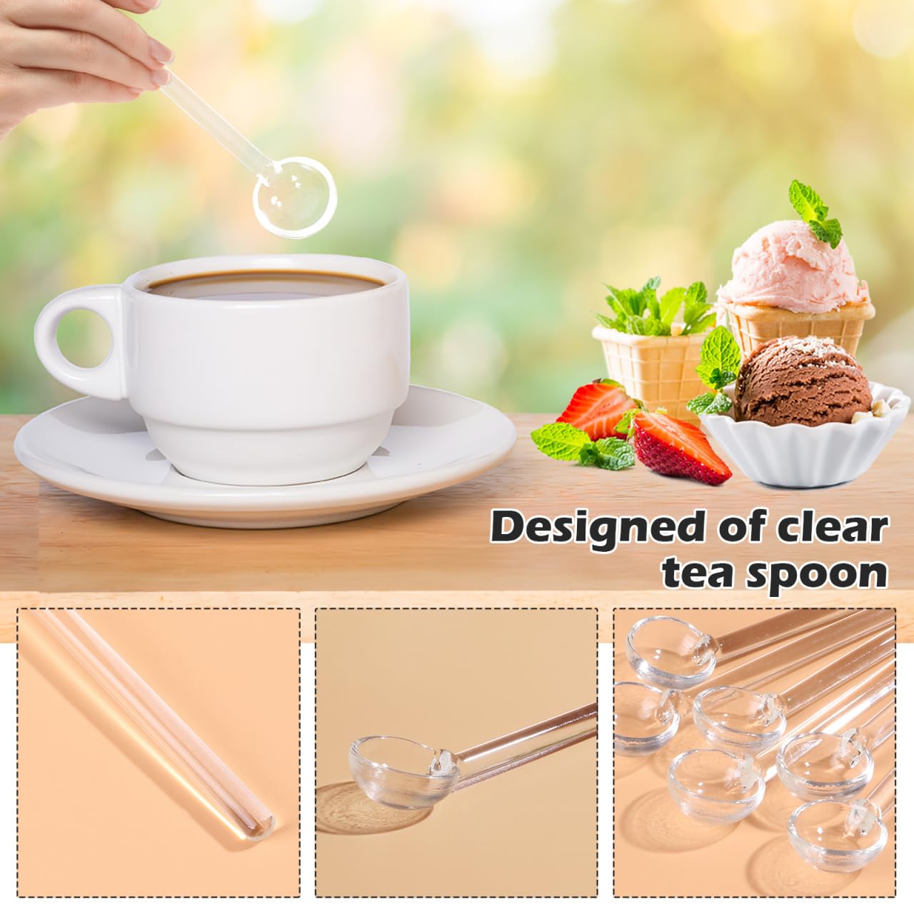 6 Glaslöffel 11,5 Cm – Transparente Rührlöffel Für Kaffee, Tee & Desserts