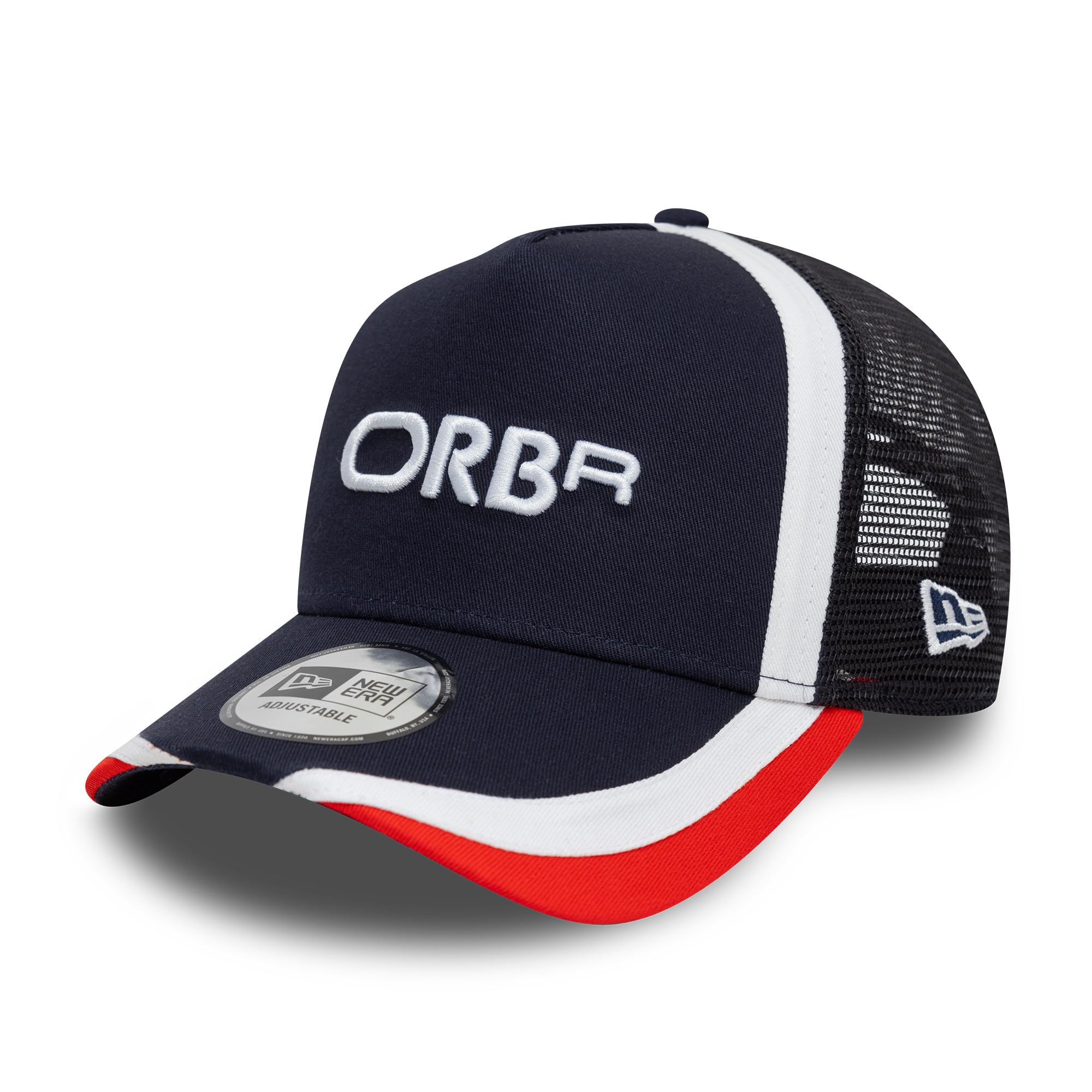 Red Bull Racing F1 Trucker Hat, New Era E-Frame, Navy with Red Trim, Adjustable Mesh Baseball Cap