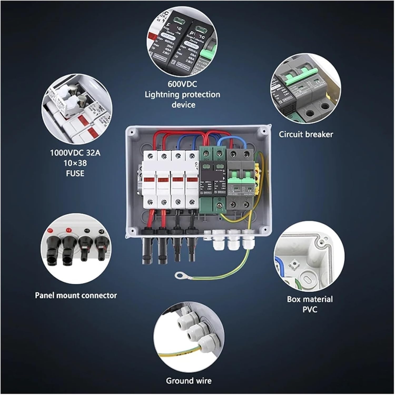 CAARLA Solar Combiner Box 600V 2 in 1 Out Solar photovoltaic PV Combiner Box with Protection DC Fuse MCB SPD Box IP65(DC Fuse 15A)