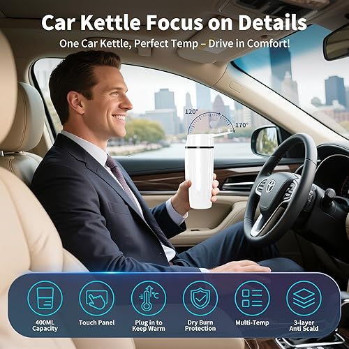 Miniatura 3 de Hervidor eléctrico de viaje para automóvil, caldera de agua portátil de 12 V24 V, pantalla grande, ajuste multitemperatura, calentador de agua para