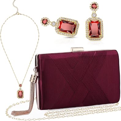 Jadive 3 Pcs Clutch Purse Bag Evening Handbag Jewelry Set