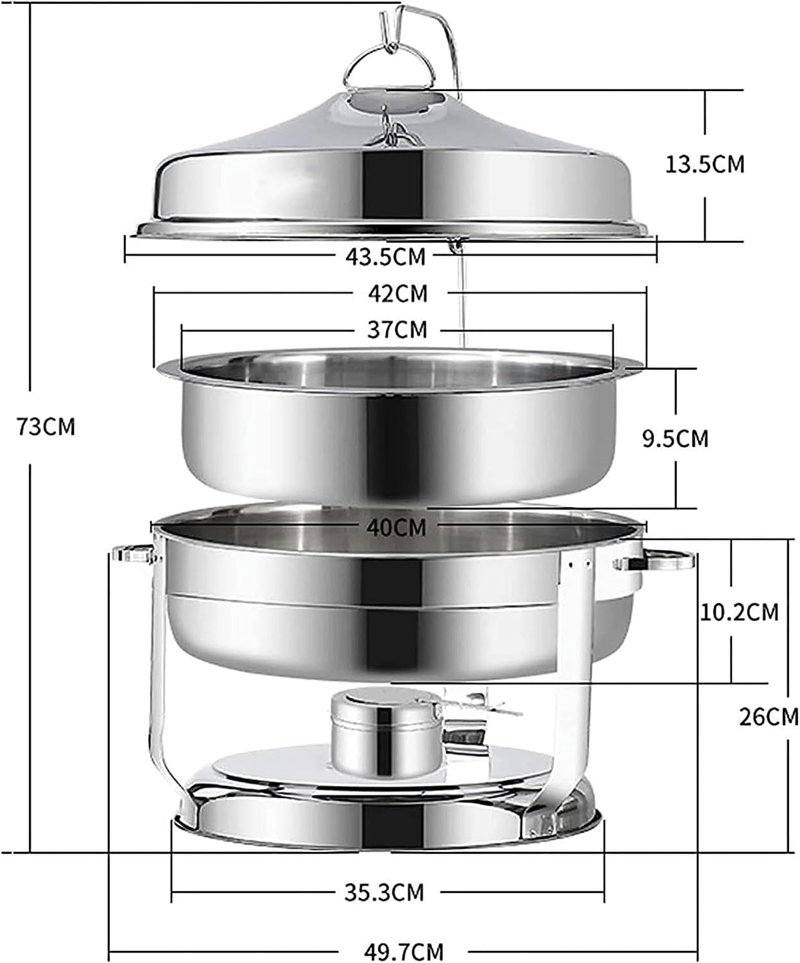 Chafing Dish Rotondo In Acciaio Inossidabile Da 9 Litri, Scaldavivande E Scaldavivande Di Dimensioni Standard Con Teglia Per Alimenti, Contenitori Per Combustibile E Coperchio Per Catering Per Feste,