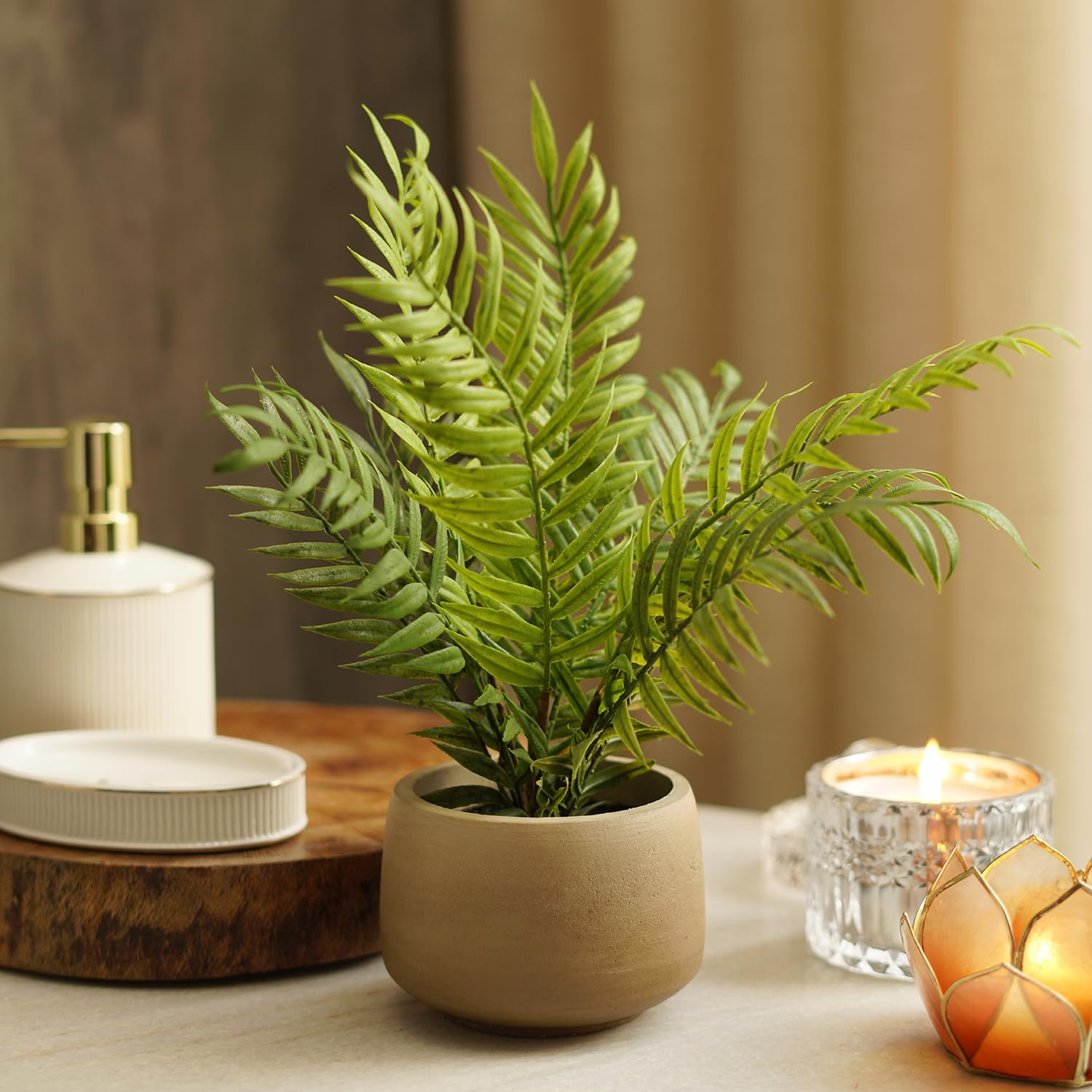 Pure Home + Living Green Artificial Fern Plant with Pot (Made of Plastic, Metal Wire) Fake Plants Small, Mini Decorative, Home Office or Gift Wild Artificial Plant with Pot. (33X33X30 CM) Pack of 1-image-5