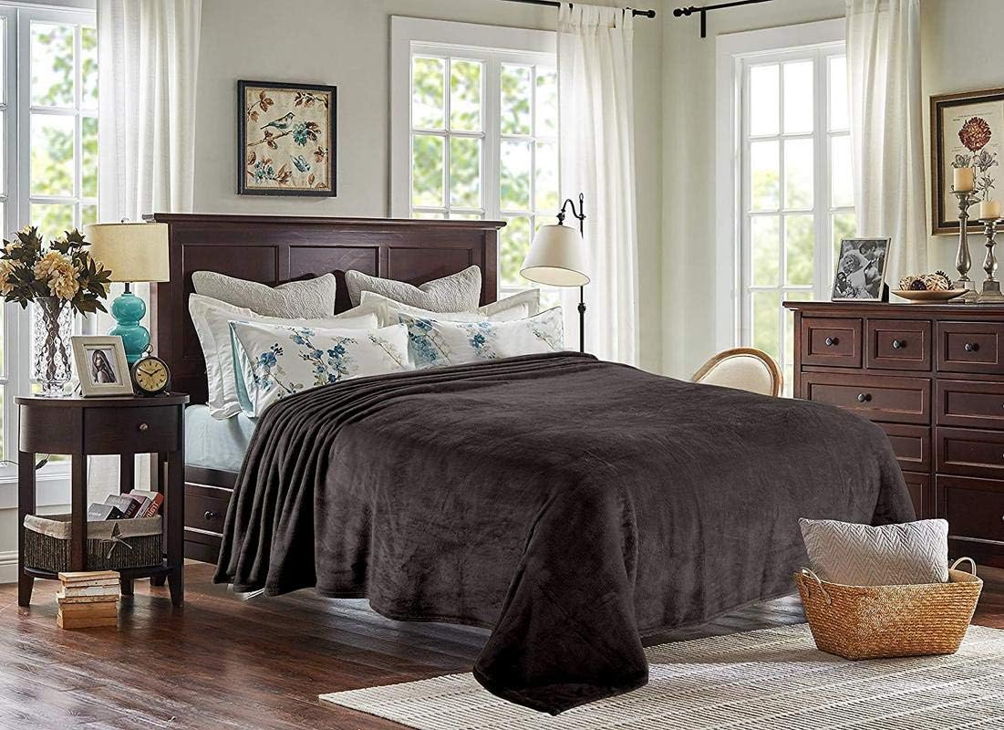 Akin Towel Soft Fluffy Warm Solid Faux Mink Microfiber Fur 229X229 cm Blankets A/C Quilts, Double Size, Brown
