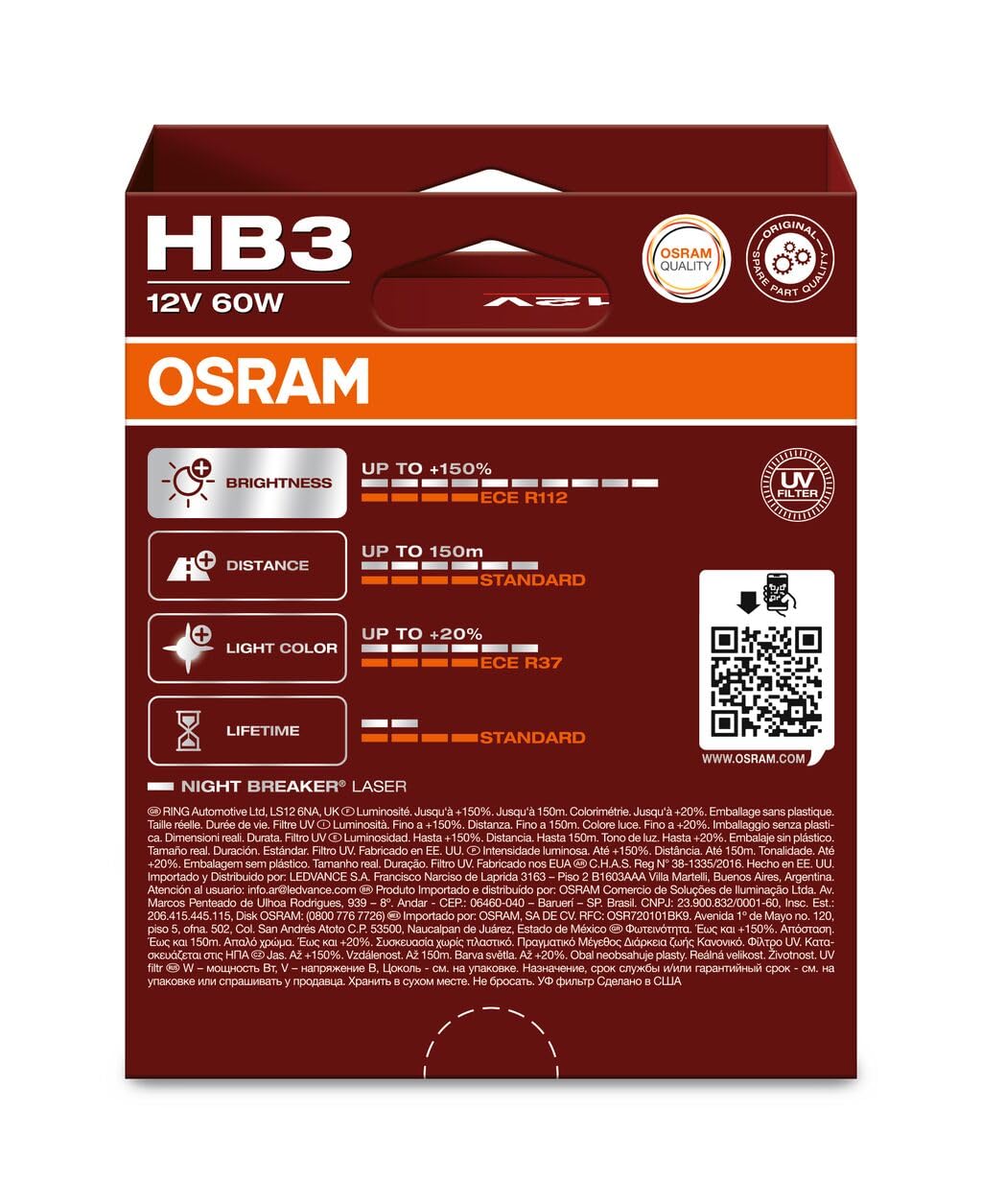 Osram NIGHT BREAKER LASER HB3, +150% mehr Helligkeit, Halogen-Scheinwerferlampe, 9005NL-2HB, 12V PKW, Hängebox (2 Lampen) – Ansicht 4