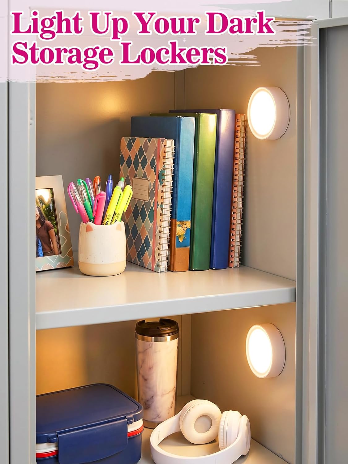 Apipi Tap On/Off Magnetic Locker Light Decor Accessories for Girls & Boys | LED Battery Powered, Remote Control Timer Puck Light, Multi-Colors for Locker Decorations, Back to School Essentials, 2 Pcs