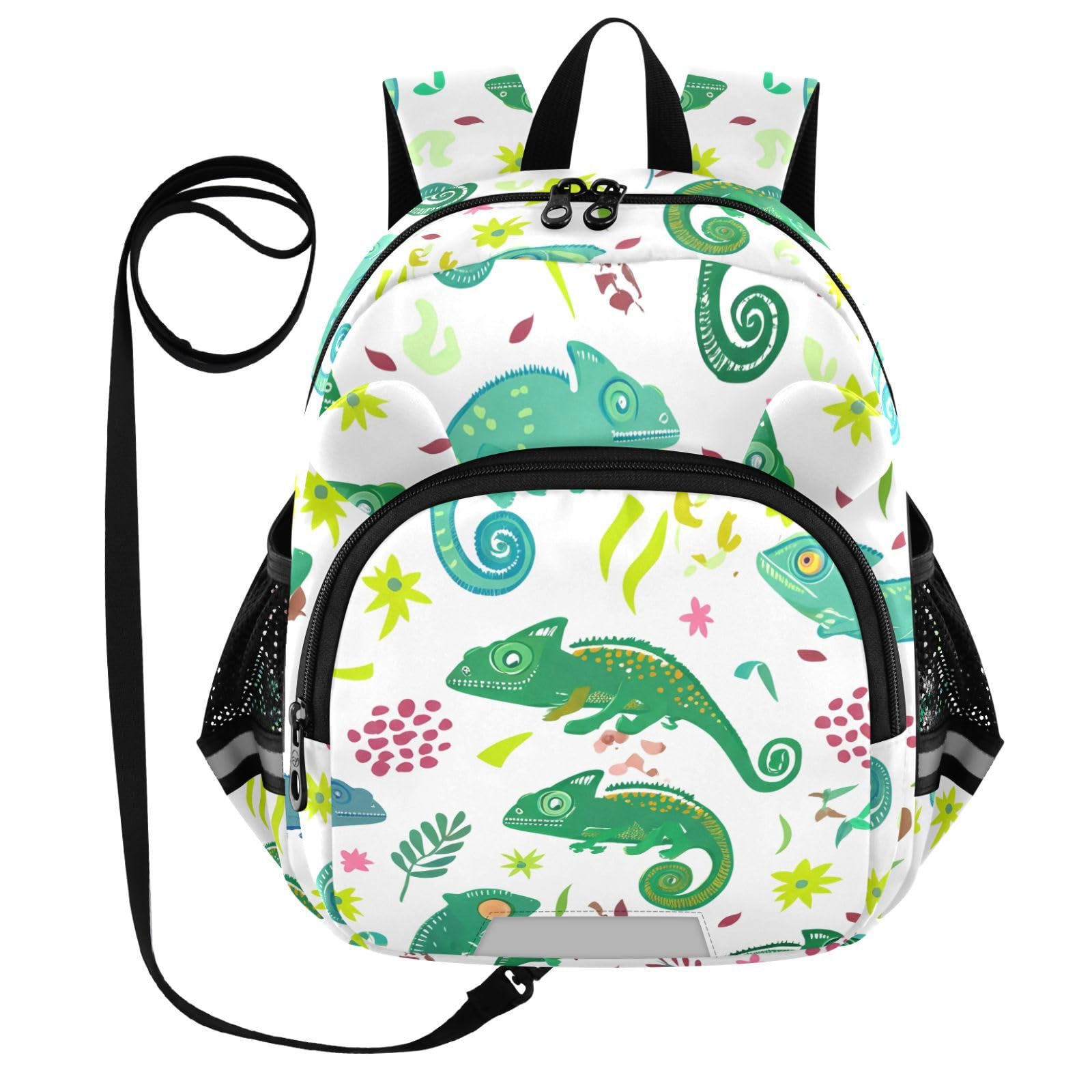 Chameleon Flowers Leaves Toddler Harness Backpack for Boys Girls 3-6 Years Kids Backpack with Anti Lost Safety Leash Child Leash Backpack for Preschool Walking Travel