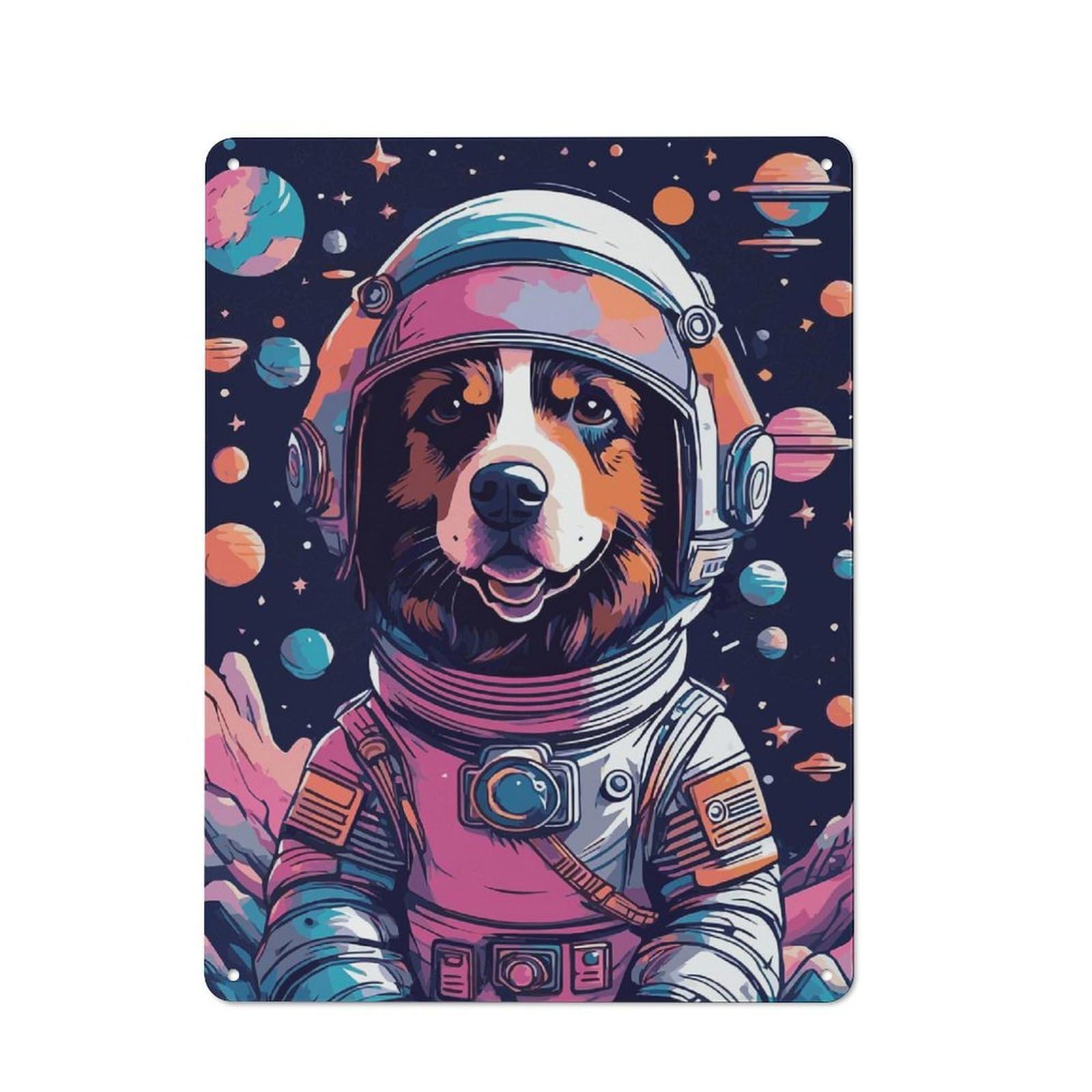 Junmoney Astronaut Dog 8 Rustic Metal Sign 40X30cm For Hobby Room Or Studio, Suited To Hobby Room Decor Fans