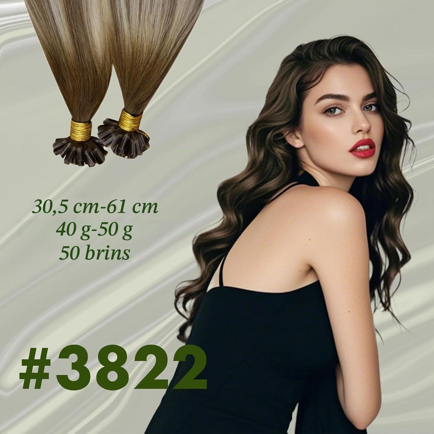 RUNATURE Extension Cheratina Capelli Veri Balayage Marrone 45cm 50g 50s