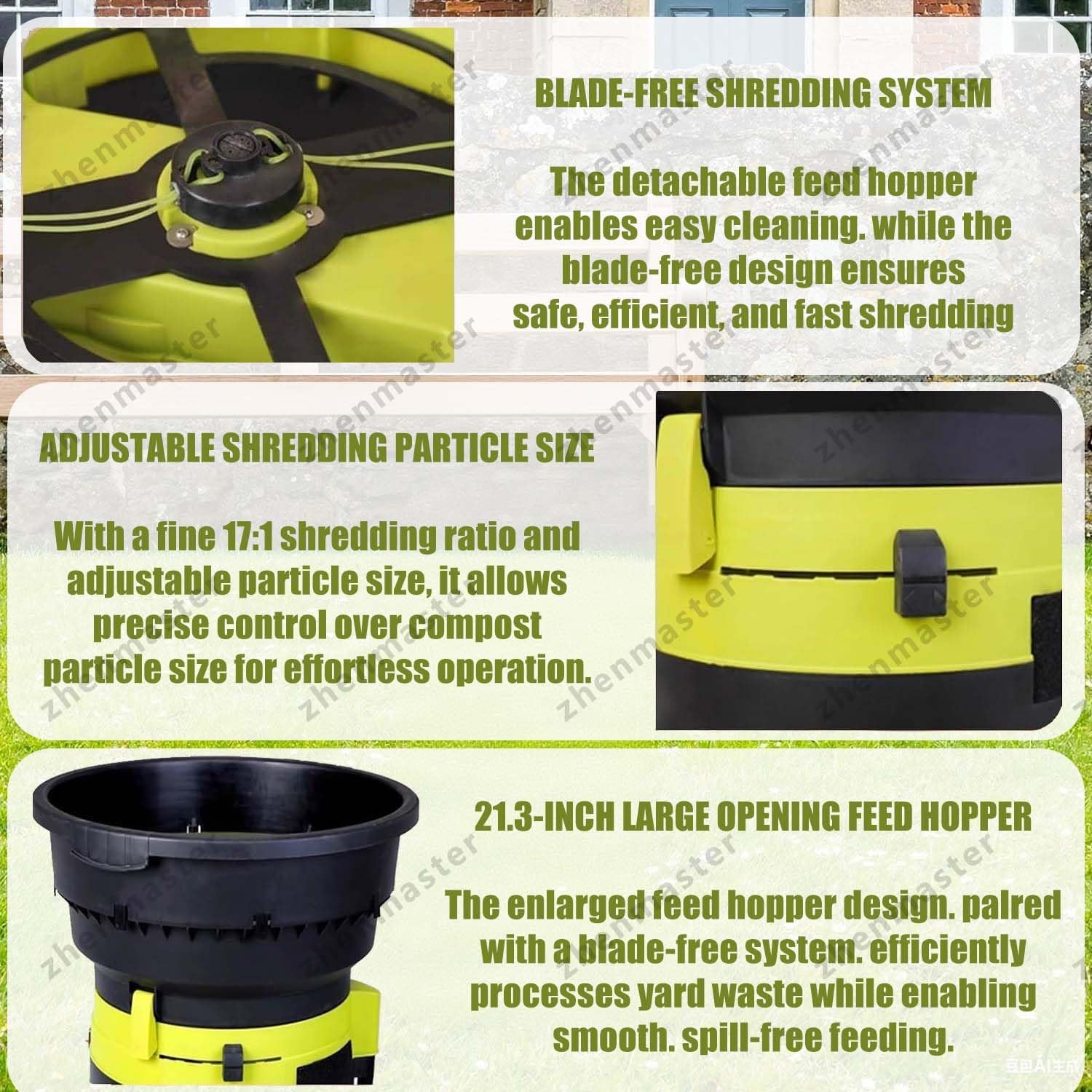 Biotrituradora Eléctrica 2500W Con Bolsa Recolectora Y Ruedas, Trituradora De Hojas 8000 RPM, Compostador Seguro Bladeless, Jardín Limpio Todo El Año(Powercordx10m)