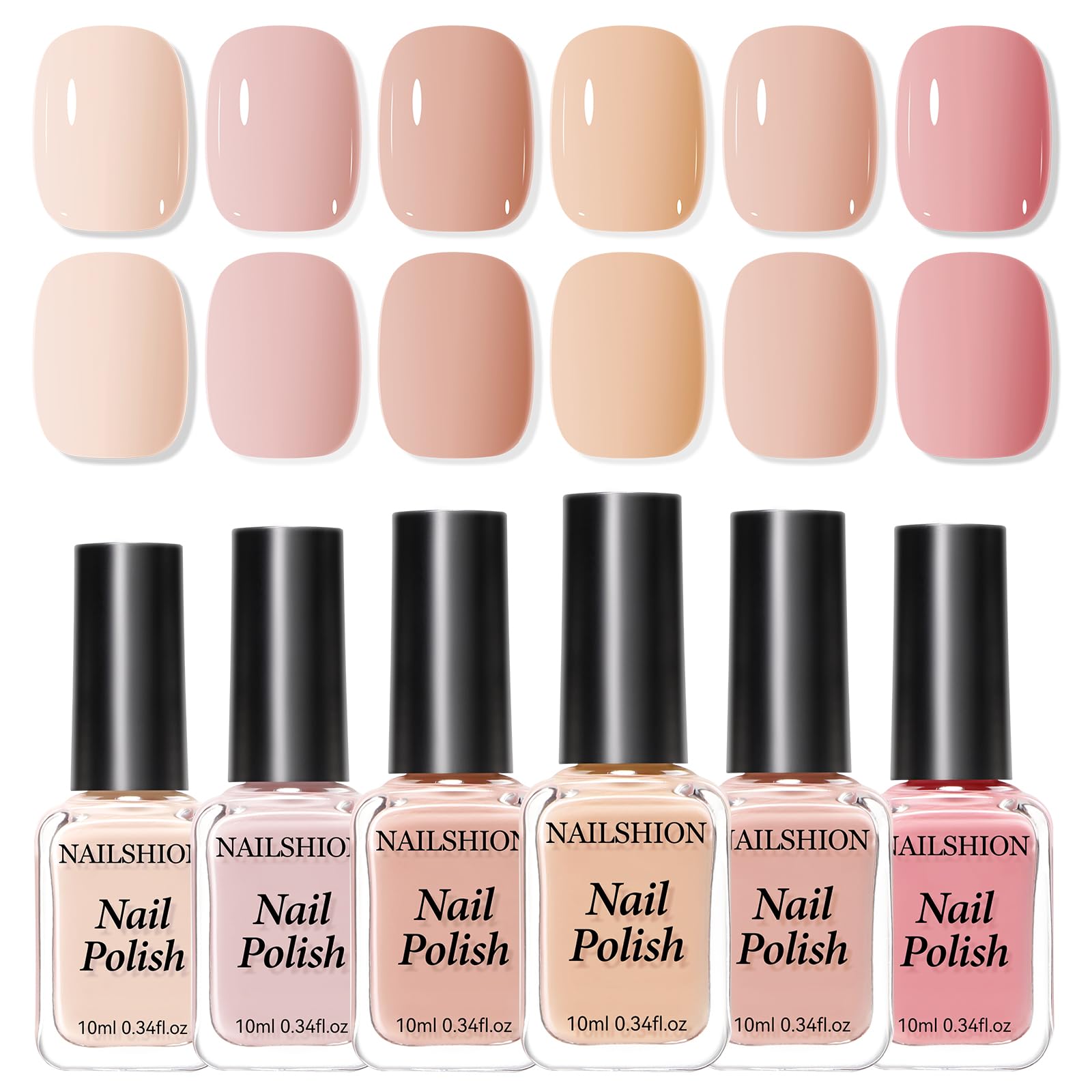 Photo 1 of Nailshion Nude Nail Polish Kit - 6 Colors Beige Nude Pink Neutral Rose Light Beige Quick Air Dry Nail Polish Non Gel, Salon-Quality, Vegan Cruelty-free Neutral Skin Tones Classic Nail Art DIY at Home