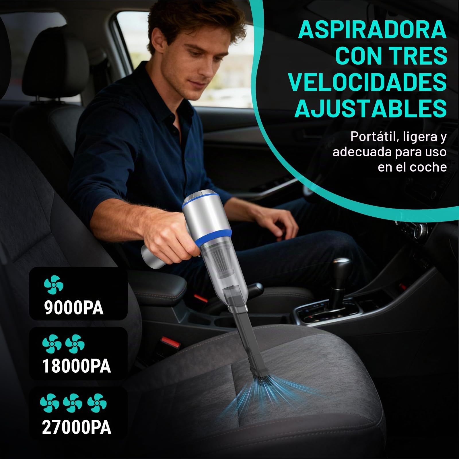 Yomile Aspirador de Mano, 27000Pa/120W, Aspiradora sin Cable Coche 4 en 1, Aspiradoras de Mano con Motor sin Escobillas de 250.000 RPM, para Coche/para Uso en la Oficina/la Cocina (L-us)