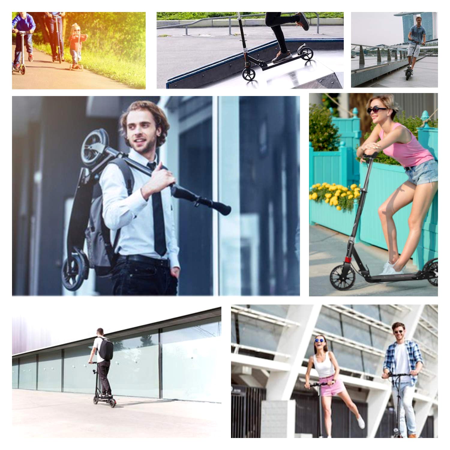 ISE Roller 200mm Big Wheel Scooter mit Doppelbremse & Federung - Klappbarer Cityroller für Erwachsene & Kinder Höhenverstellbarer Tretroller bis 100kg, inkl. Tragegurt & Handbremse