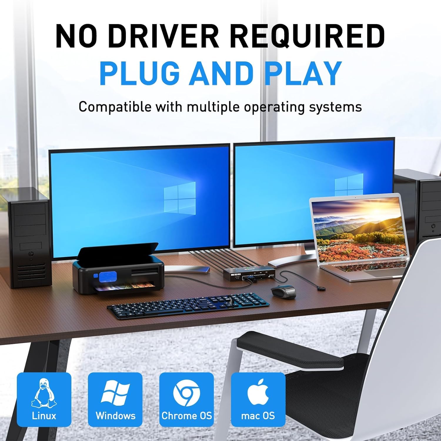 KVM Switch 2 Monitore 3 PC HDMI, KCEVE 4K@60Hz Dual Monitor USB 3.0 KVM Umschalter mit EDID Emulator, unterstützt Kopieren und erweiterte Anzeige, für 3 Computer teilen sich 2 Displays