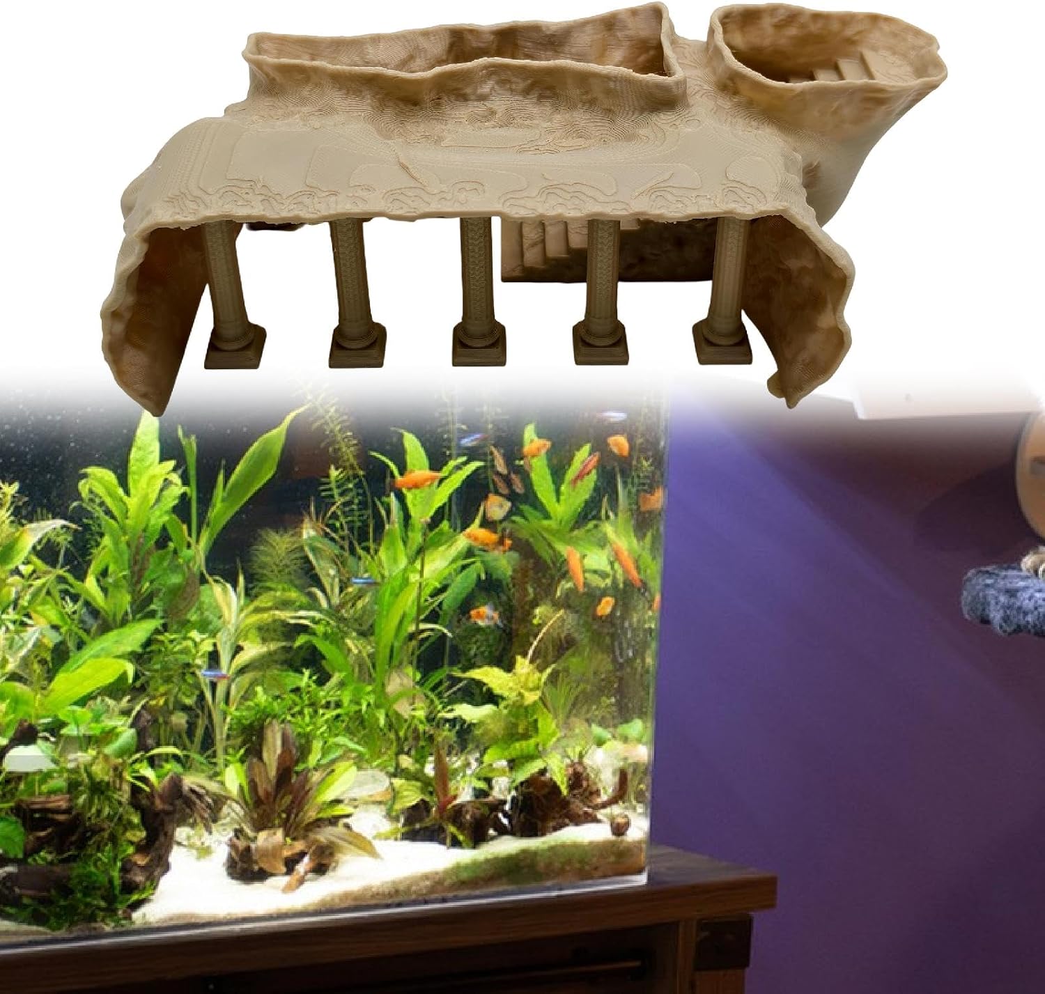Aquarium Underground Roman Column Cave,Hide Out,Sturdy,Landscaping Decor Aquarium Decoration Fish Tank Decoration for, L Yellow