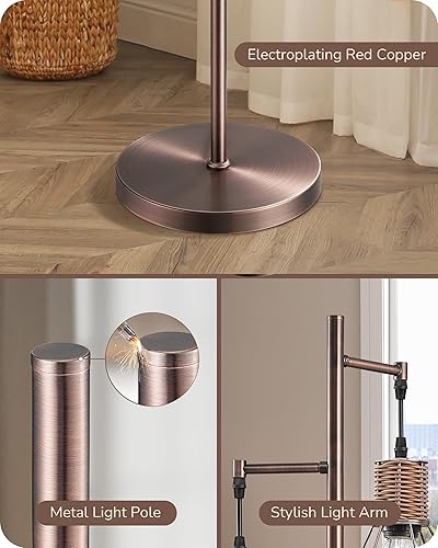 Miniatura 4 de EDISHINE Lámpara de pie de granja regulable, lámpara de pie industrial para sala de estar, jaula en forma de diamante, esquina rústica de ratán