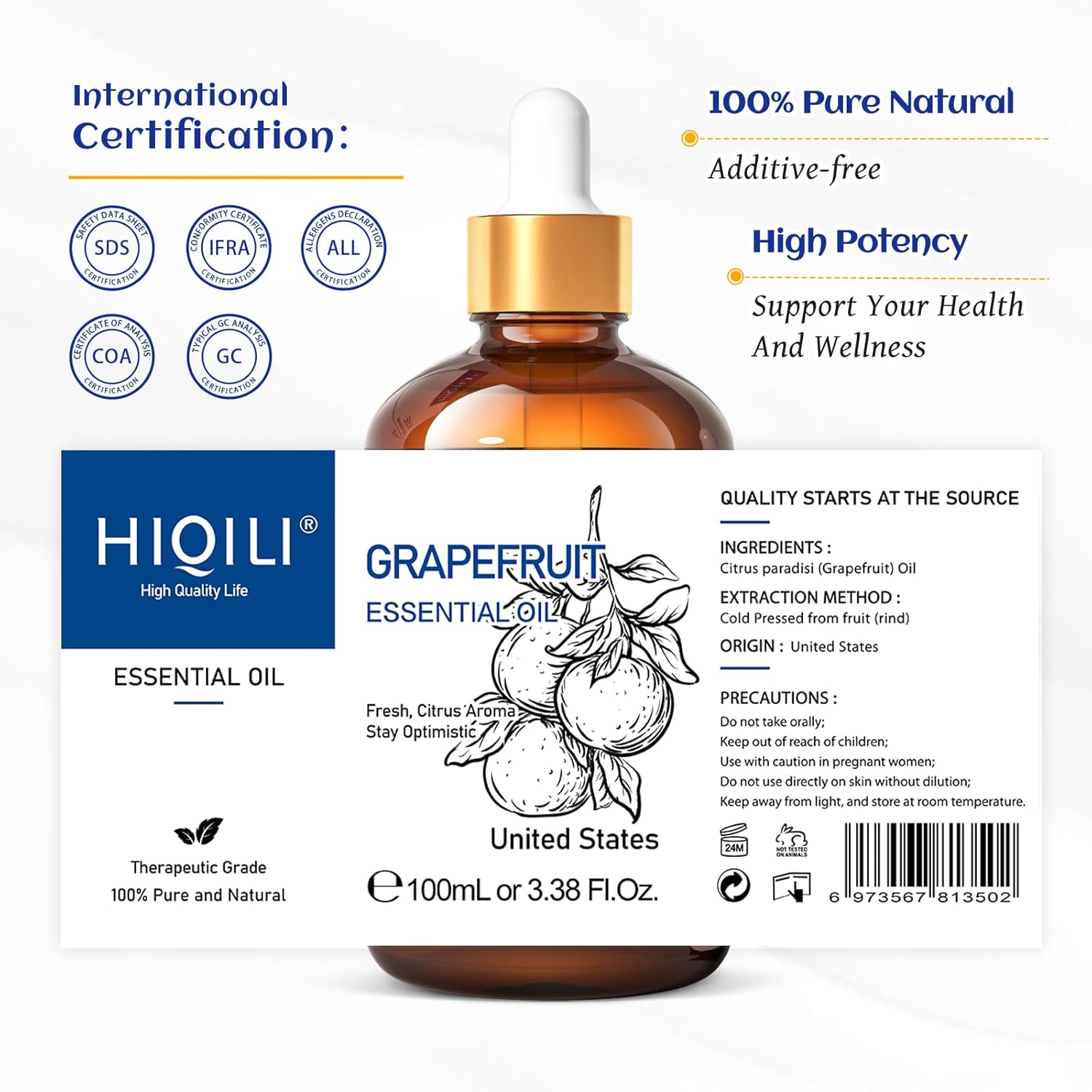 HIQILI 100 ml Grapefruit Essential Oil, for Diffuser, Skin Care, 100% Pure and Natural - 3.38 Fl Oz - Image 4