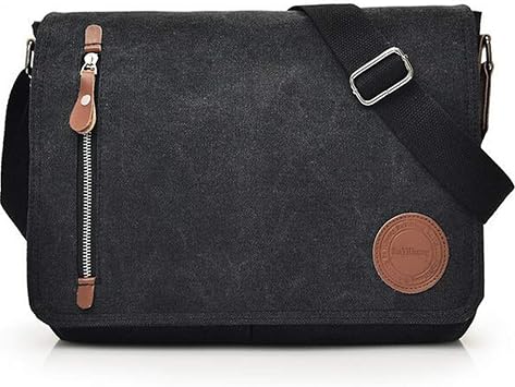 Vintage Canvas Satchel Messenger Bag for Men Women, Travel Shoulder bag Satchel Crossbody Bag for 11.6-13.3 inch Laptop Chromebook computer Black