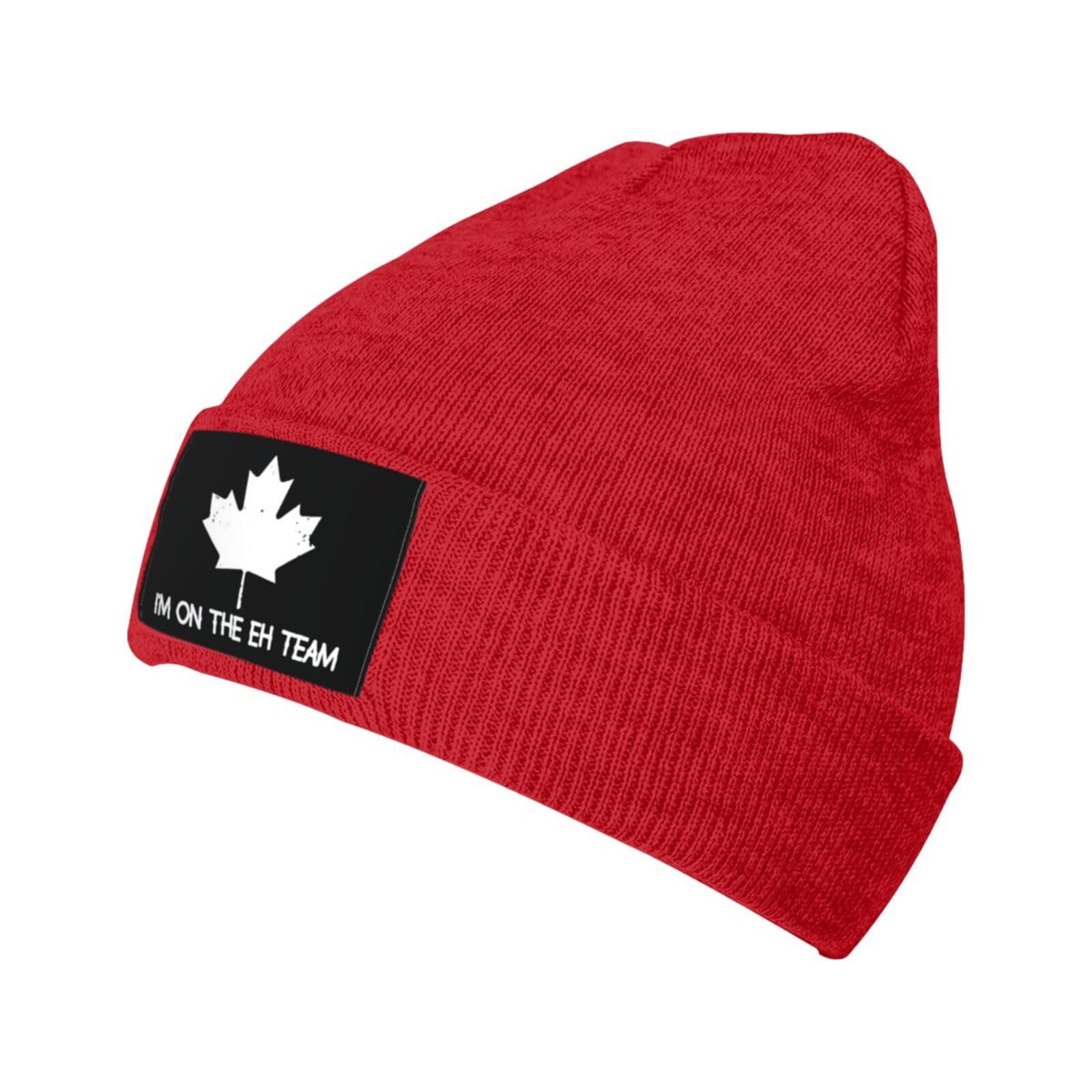 Kwqdozf Unisex Red I'm On The Eh Team Canada Canadian,Knitted Hats, Knitted Skull Hats, Pullover Hats, Black