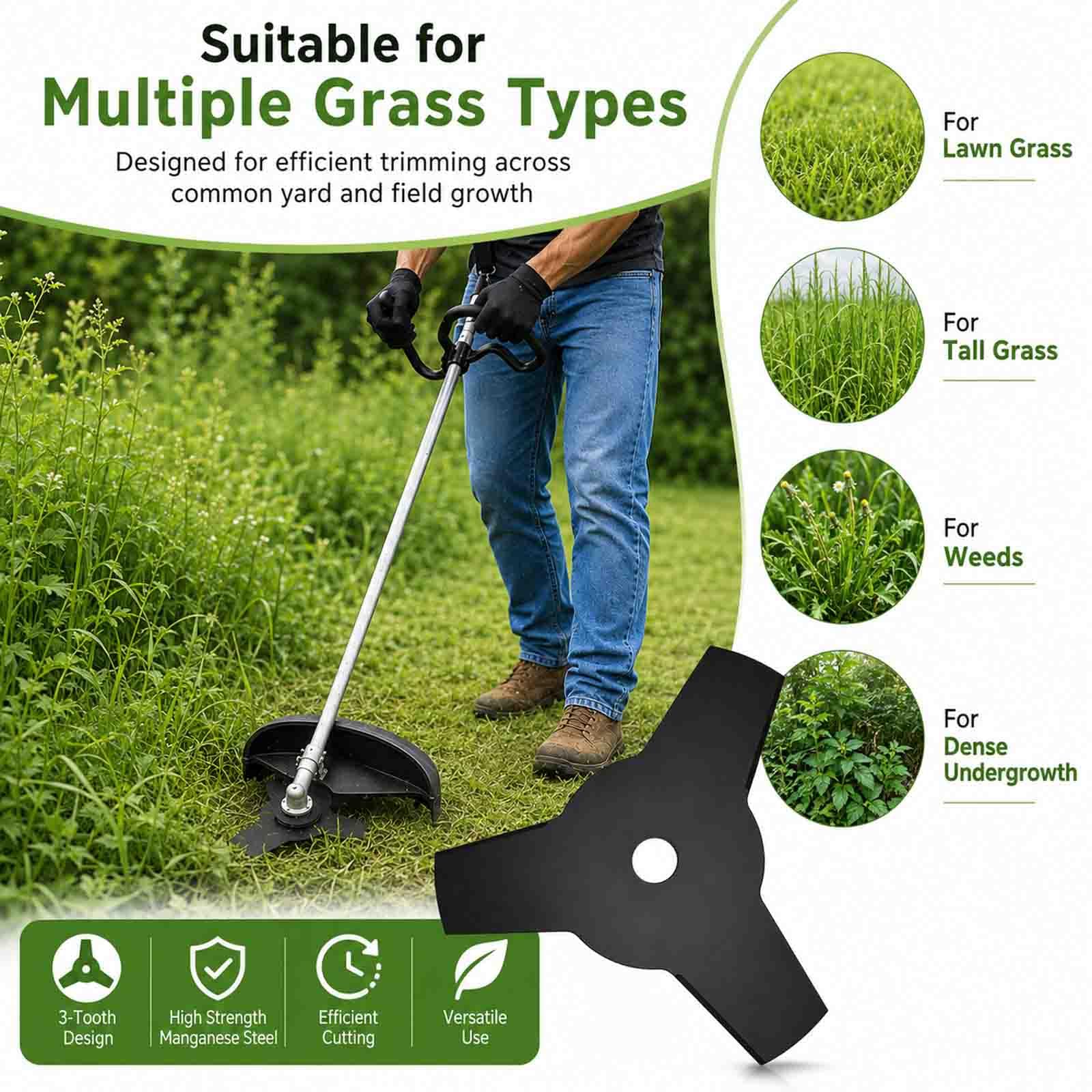 Lame 3 Dents en Acier Carbone pour Débroussailleuse pour Efco DS 3500 S, Lame de Rechange pour Herbes Épaisses, Mauvaises Herbes, Arbustes et Jardin