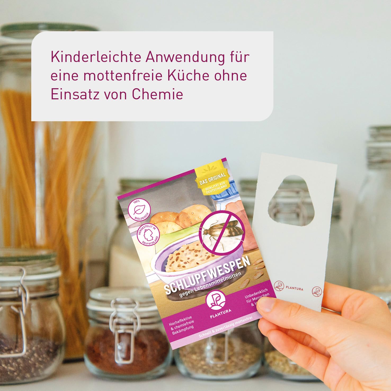 Plantura Schlupfwespen gegen Lebensmittelmotten, Komplett-Lösung mit 9 Karten (3 Karten à 3 Lieferungen) - hochwirksame & nachhaltige Bekämpfung, Alternative zu Mottenkugeln