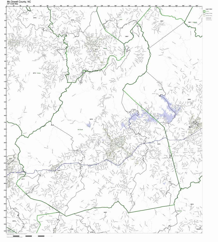 McDowell County, North Carolina NC ZIP Code Map Not Laminated Amazon