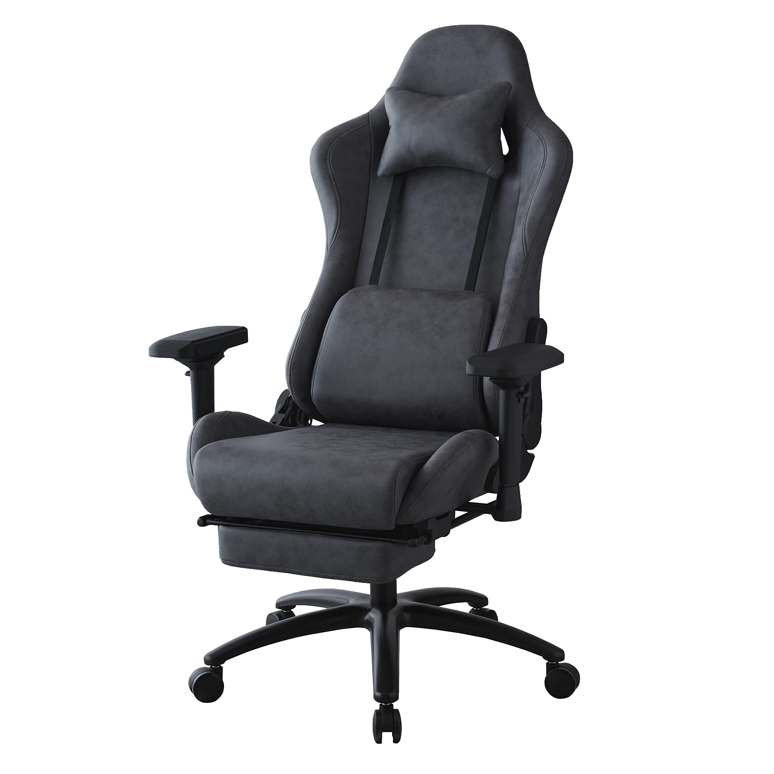 ゲーミングチェア レザーファブリック オットマン リクライニング グレー