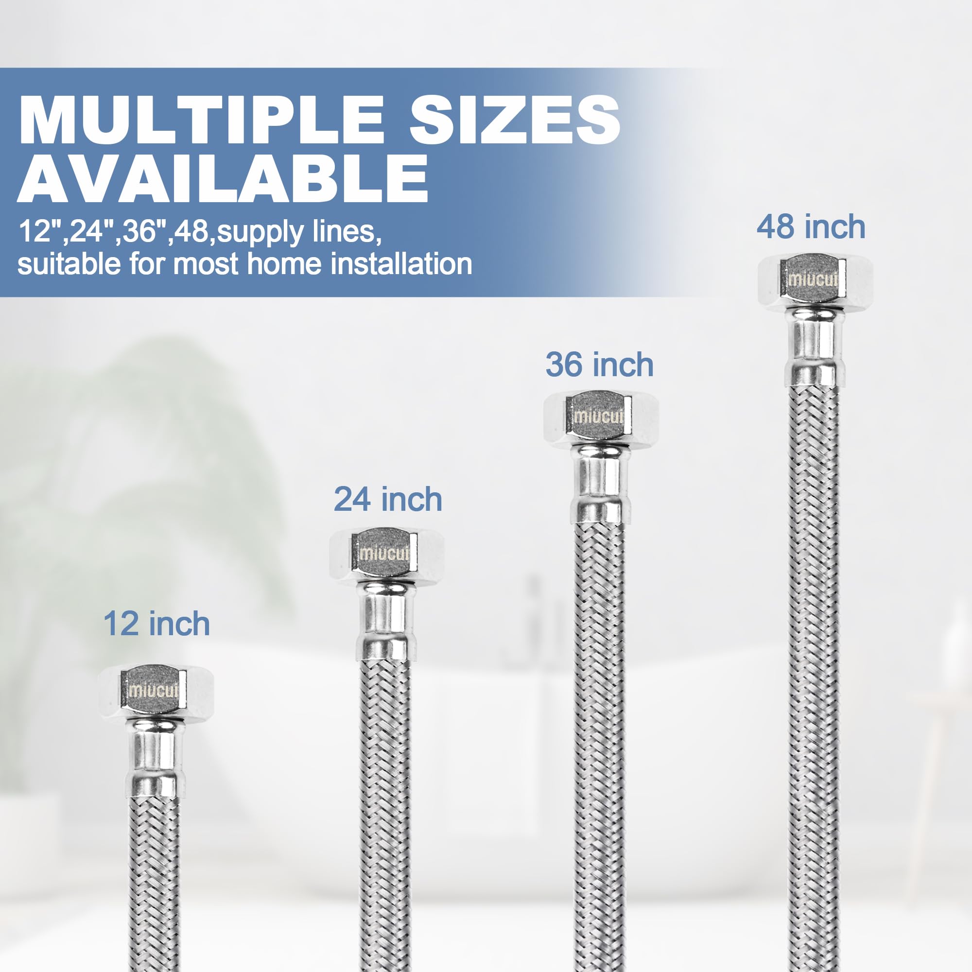 [Paquete de 10 líneas de suministro de grifo COMP de 36 pulgadas] 1/2 pulgada FIP x 3/8 pulgadas, conector de manguera de grifo de baño, línea de suministro de agua trenzada de acero inoxidable