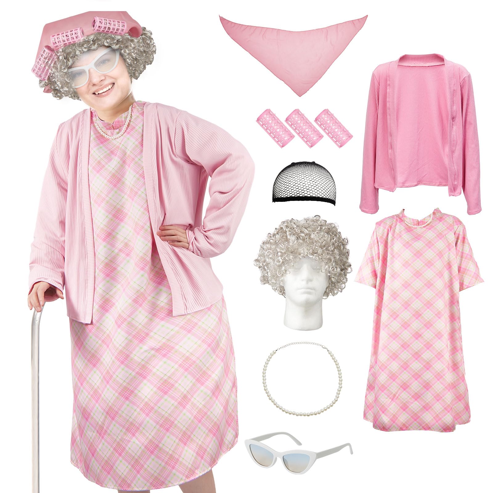Zhanmai 10 Pcs 100 Days of School Kid Old Lady Costume Dress Coat Sets Girls Grandma Costume Granny Costume