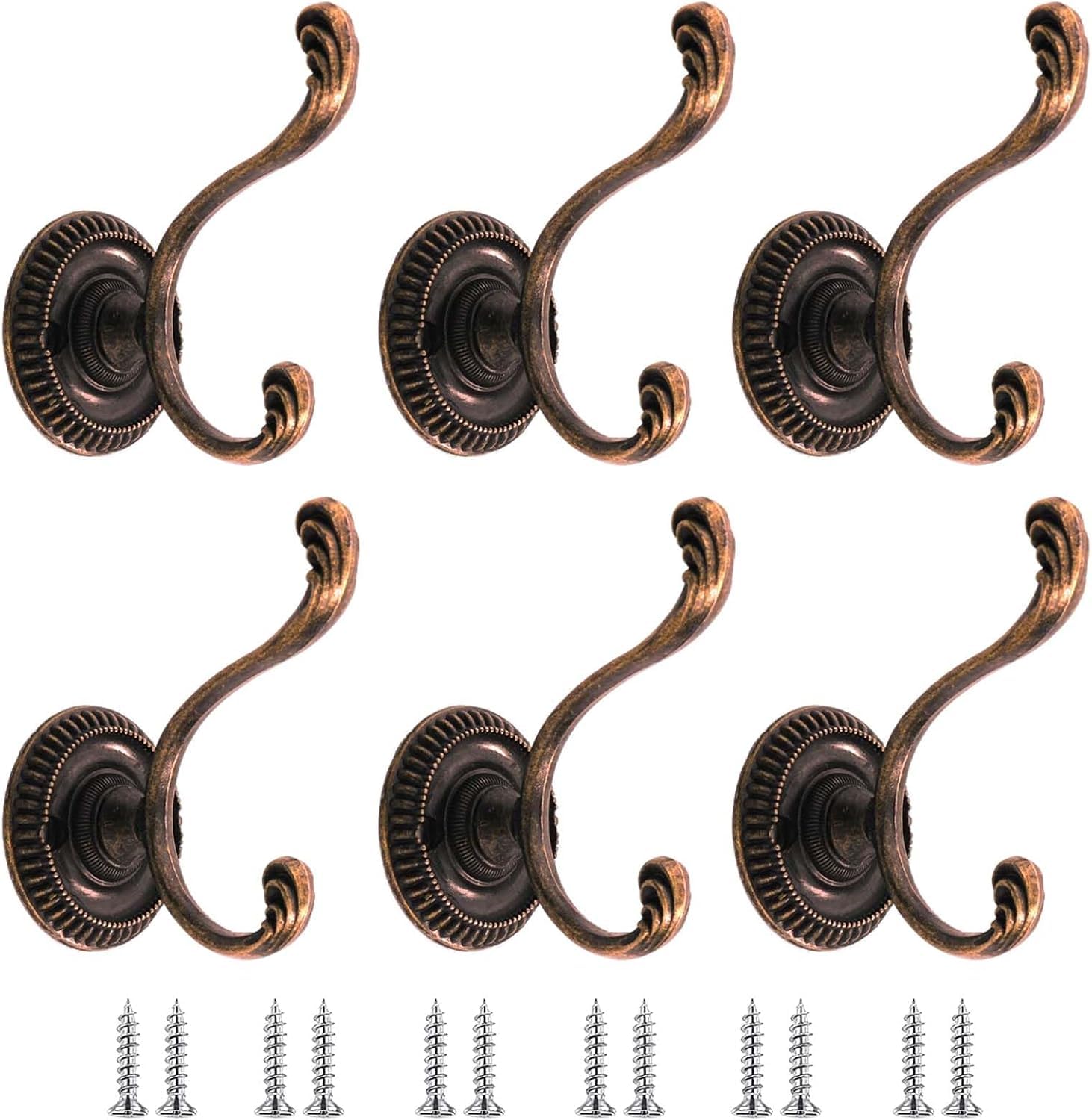 Paqwtyb Copper Hooks, 6 Pack Retro Wall For Hanging Metal Coat Hook