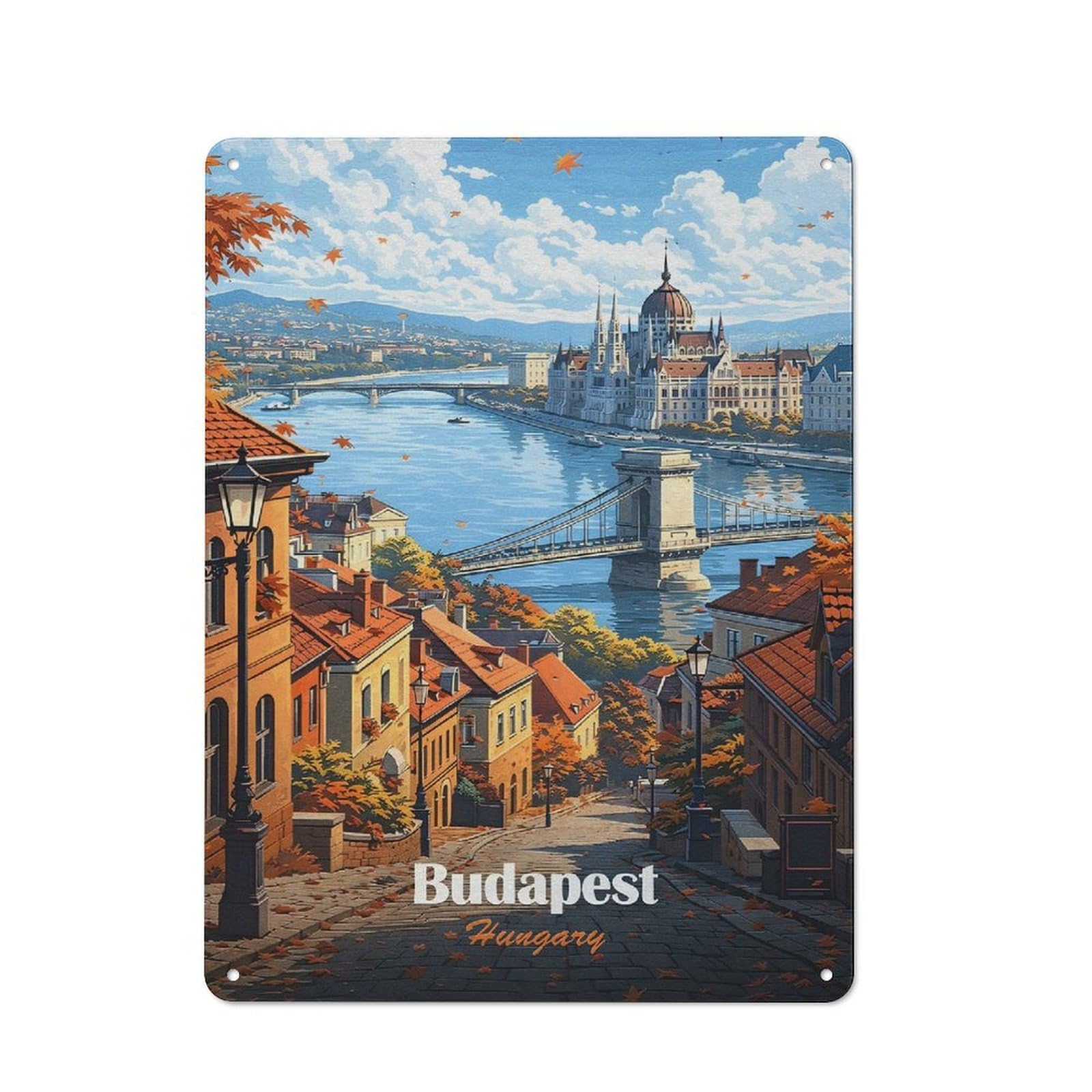 Budapest in Autumn Vintage Metal Wall Decor 40x30cm, Tin Wall Sign for Restaurant, Kitchen, Counter Or Breakfast Nook