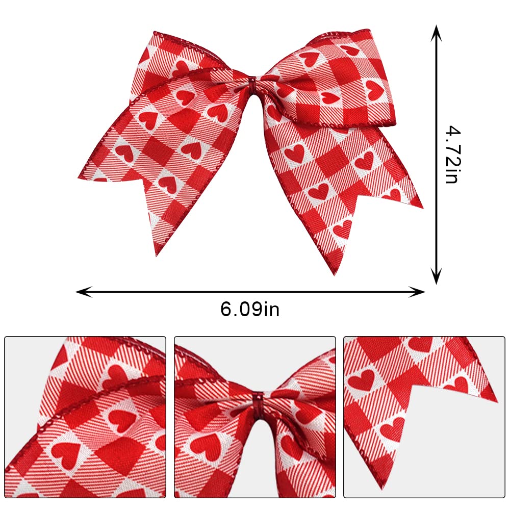 ABTOLS 10pcs Valentine's Day Bows for Wreath, Red Plaid Wreath Bows Valentine Heart Bows for Front Door, Wedding Romance Burlap Ornament Tree Topper Bows for Anniversary Indoor Outdoor Decor
