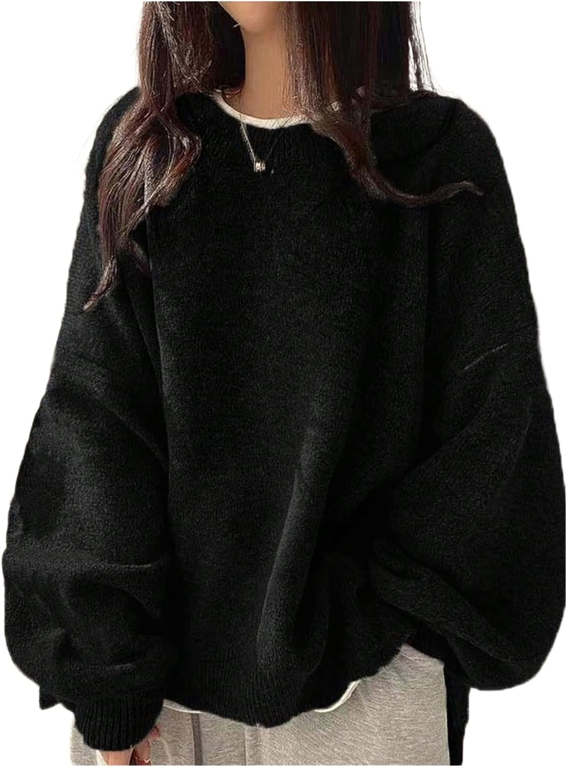 Verdusa Women's Fall Clothes Cozy Oversized Sweaters Lantern Sleeve Drop Shoulder Knit Pullovers