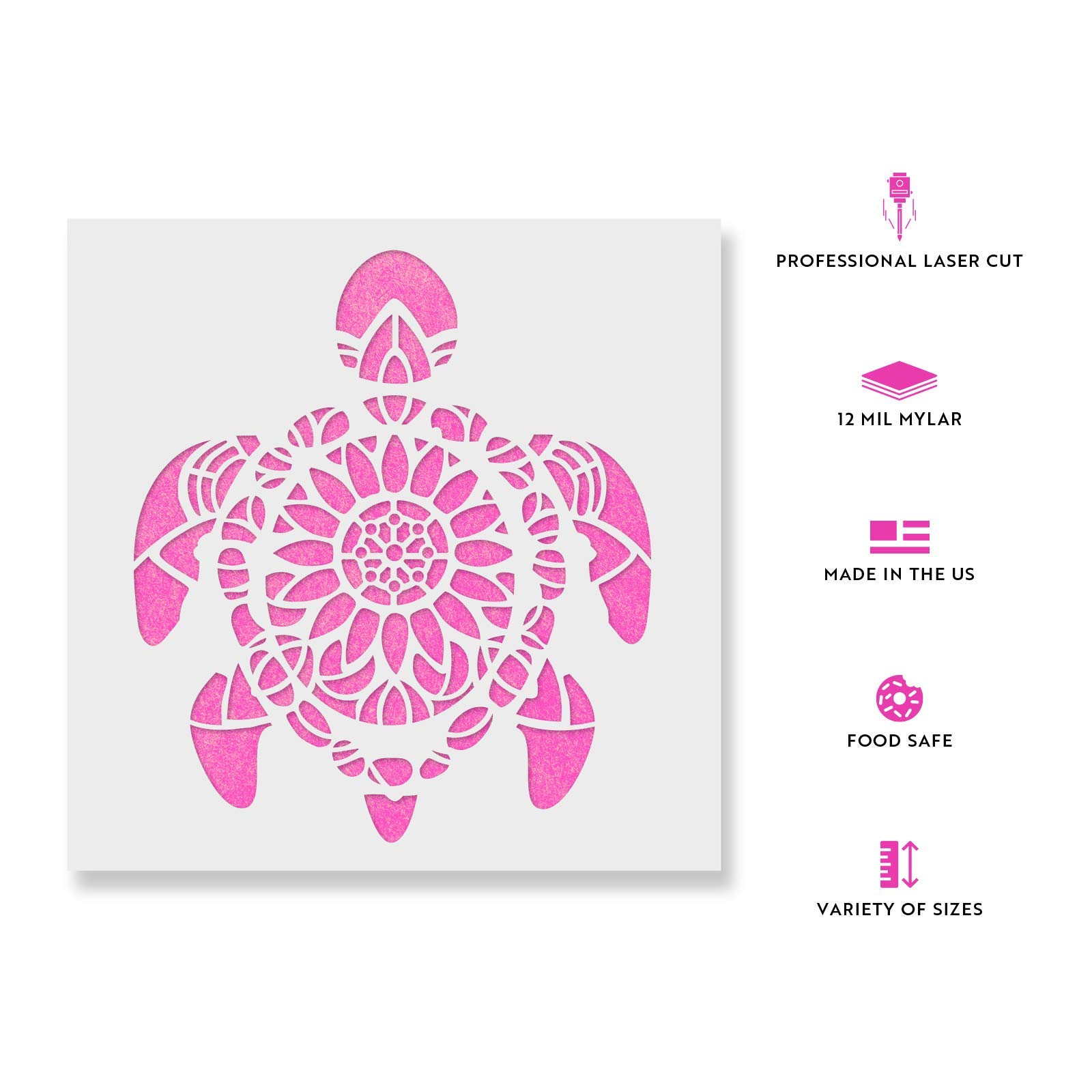Mandala Turtle Stencil - Fish Stencil, Drawing Stencils, Large Stencil, Plastic Stencils, Stencils for Wood