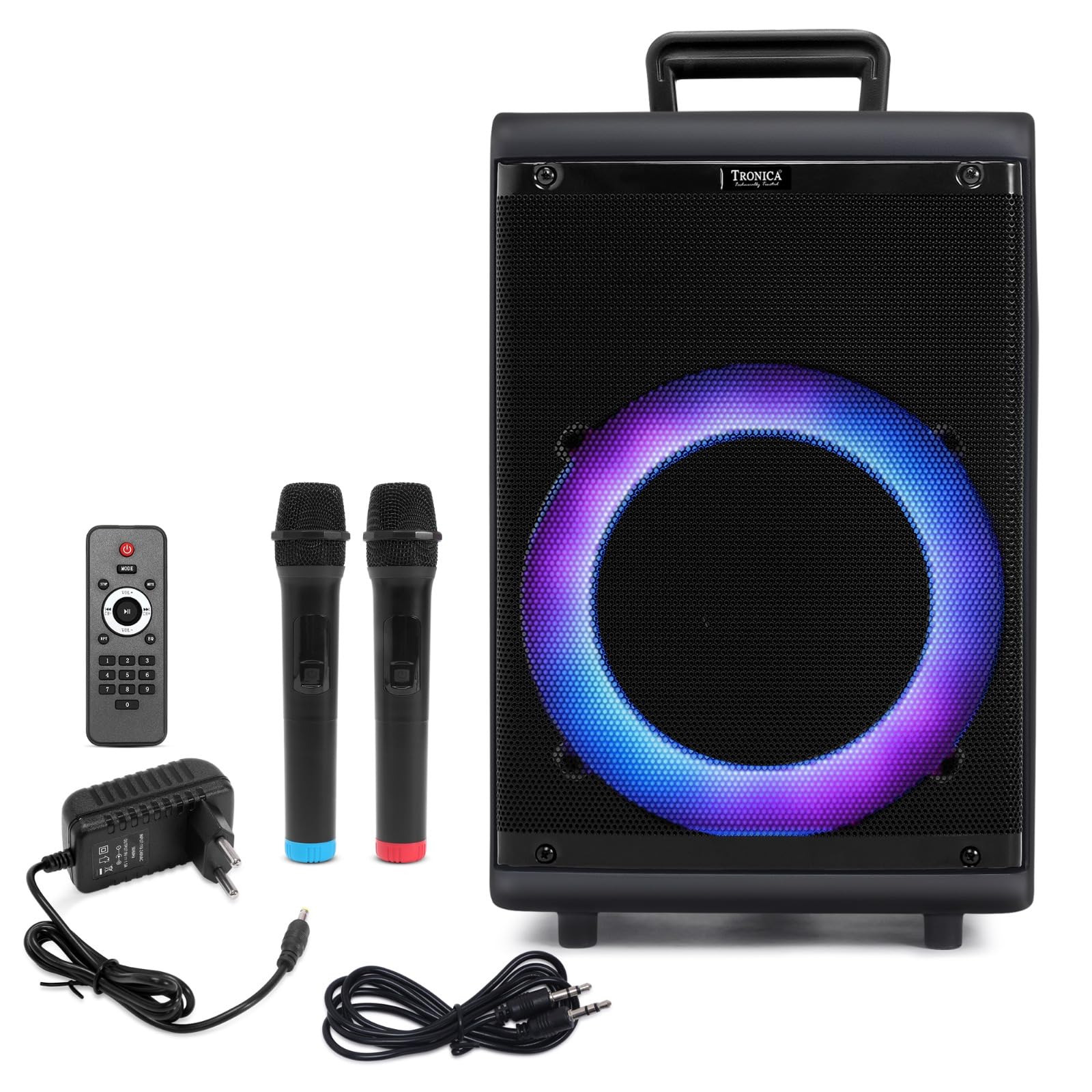 TRONICA TR-8888 Karaoke Speaker Trolley 8Inch Woofer Portable Multimedia Bluetooth; Audio Recording; USB; SD; TF; AUX PA System with Wireless UHF Mic; Remote Control; FM (Black)-picture-26