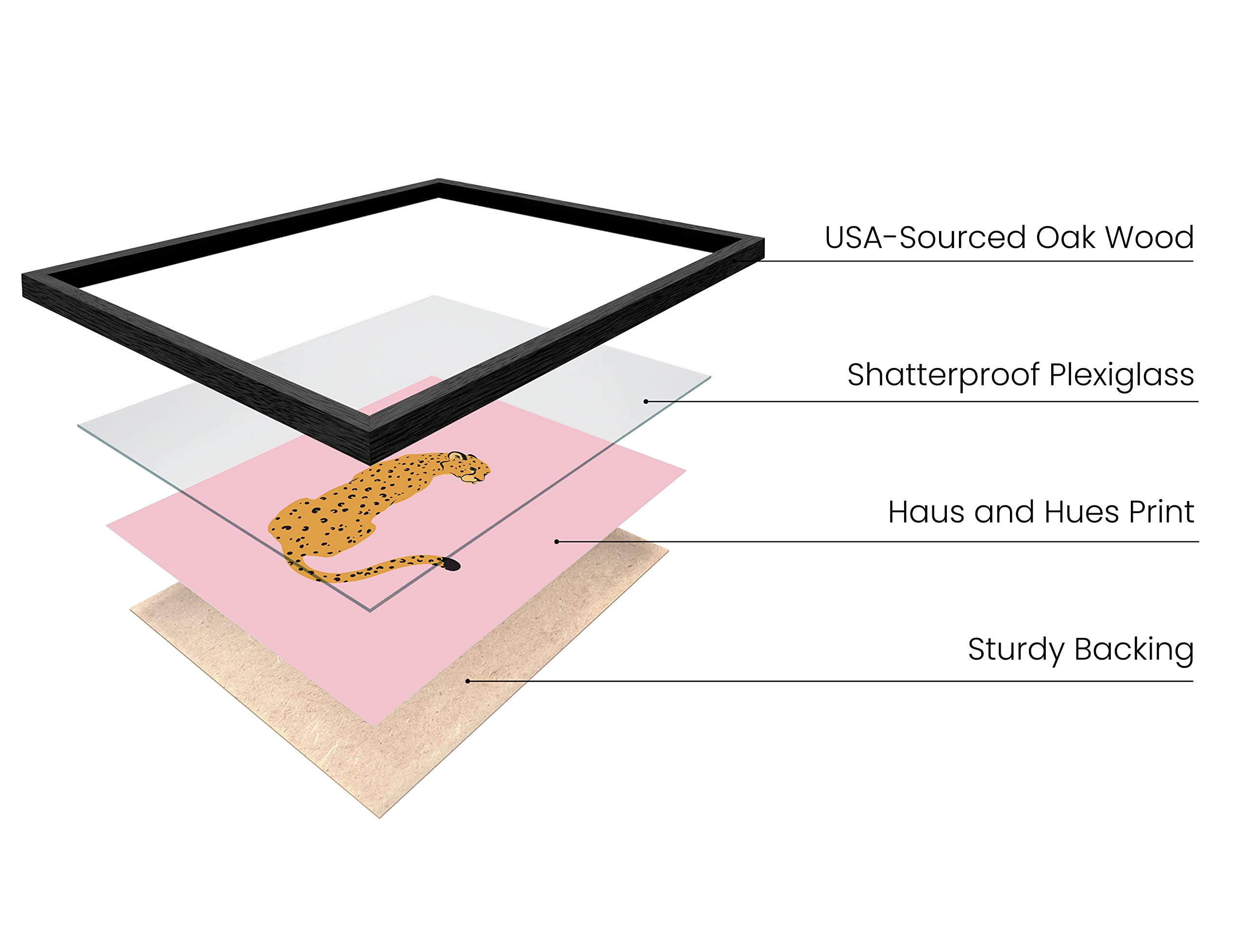 HAUS AND HUES Cheetah Print Wall Decor Pink Poster | Posters for Room Aesthetic Blush Pink Wall Decor Cheetah Wall Art | Black Framed 12” x 16”