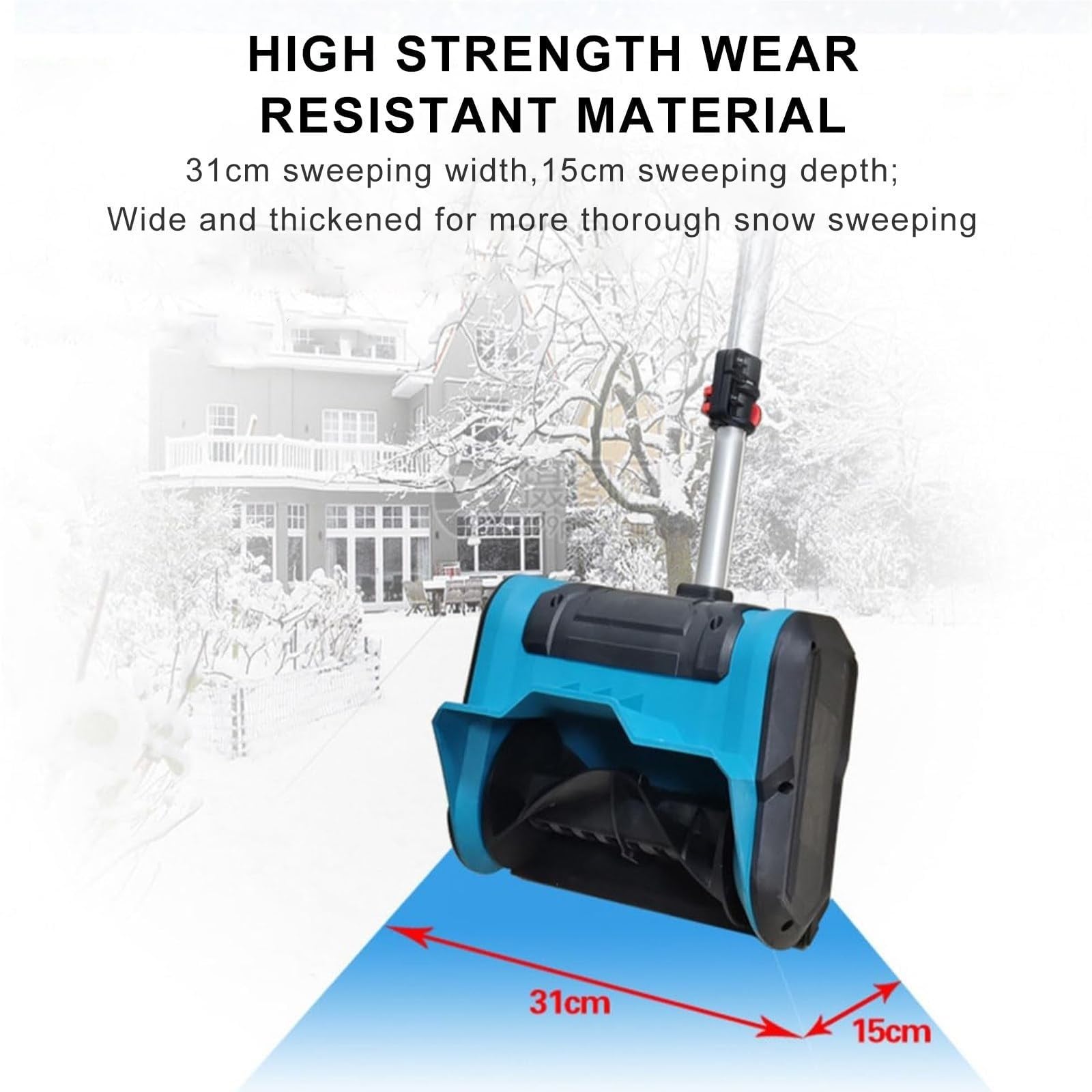 Spazzaneve elettrico, pala da neve a batteria da 1500 W con guanti, impugnatura regolabile da 37-51 pollici, spazzaneve automatico alimentato a batteria da 3,0 Ah, spazzaneve a mano for patio, strada