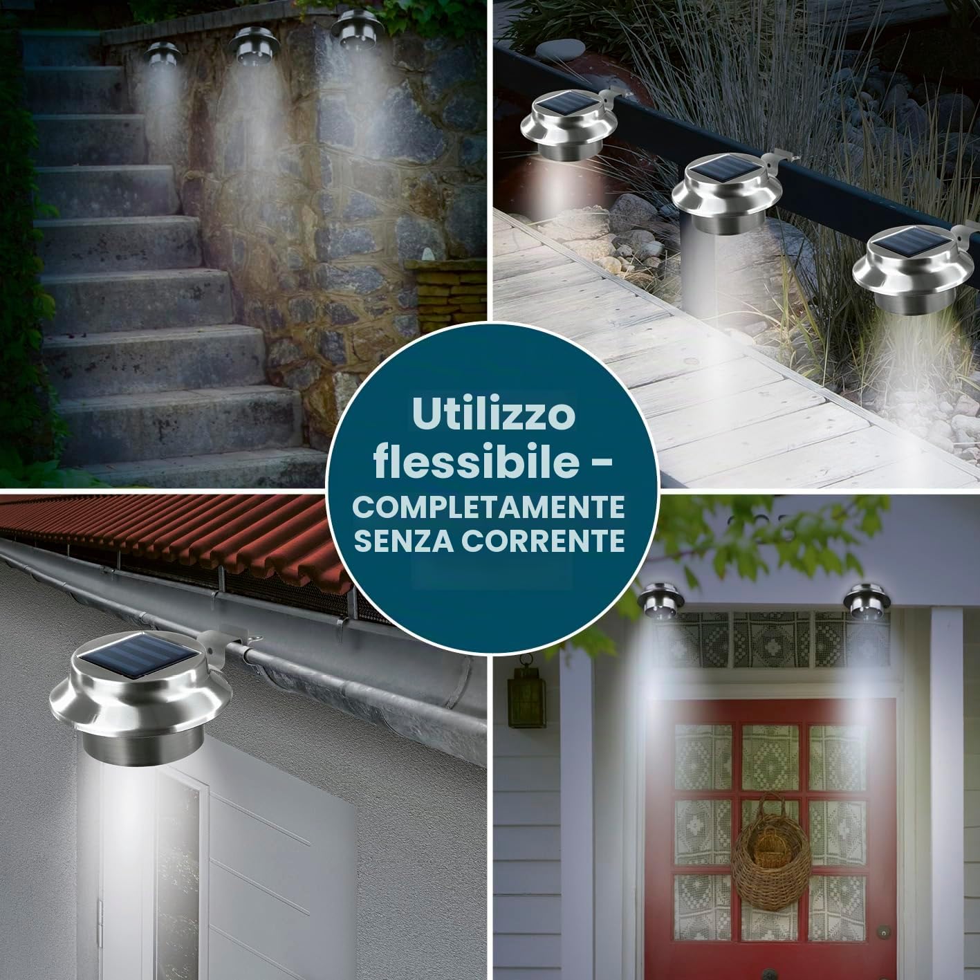 EASYmaxx 03612 Illuminazione solare per grondaie e recinzioni da giardino | Acciaio inossidabile | Set di 3 | Illuminazione per esterni | Wireless | illuminazione, batterie, ferro;abs