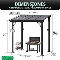 Vista 7 de Aoxun Pérgola de 8 x 5 pies para patio, cenador con techo inclinado, pérgola para parrilla grande montada en la pared, toldos resistentes