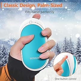 BESKAR Rechargeable Hand Warmer, 5200mAh Electric Hand Heater, Double-Sided Heating, USB Quick Charge, Portable Pocket Hand Warmer for Outdoor, Golf, Raynauds - Winter Warm Gift