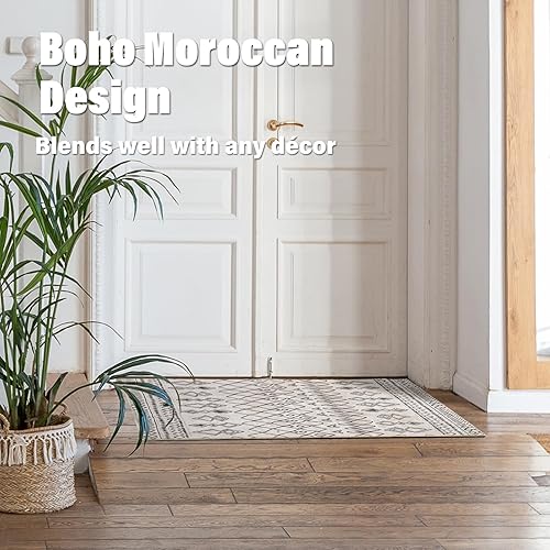 Miniatura 3 de Alfombra de área lavable de 2 x 3 pies, antideslizante, estilo bohemio, marroquí, para interiores, tapete geométrico de granja pequeña, ultra suave,