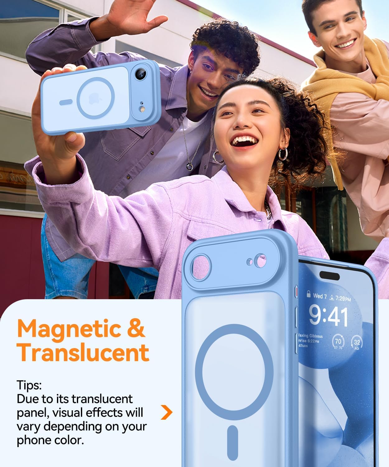 CANSHN Magnetic Compatible with iPhone Air Case(6.5 Inch), Upgraded [Full Camera Protection] [Compatible with Magsafe] [Translucent Matte] Shockproof Phone Cover for iPhone 17 Air Case,Light Blue - Image 4