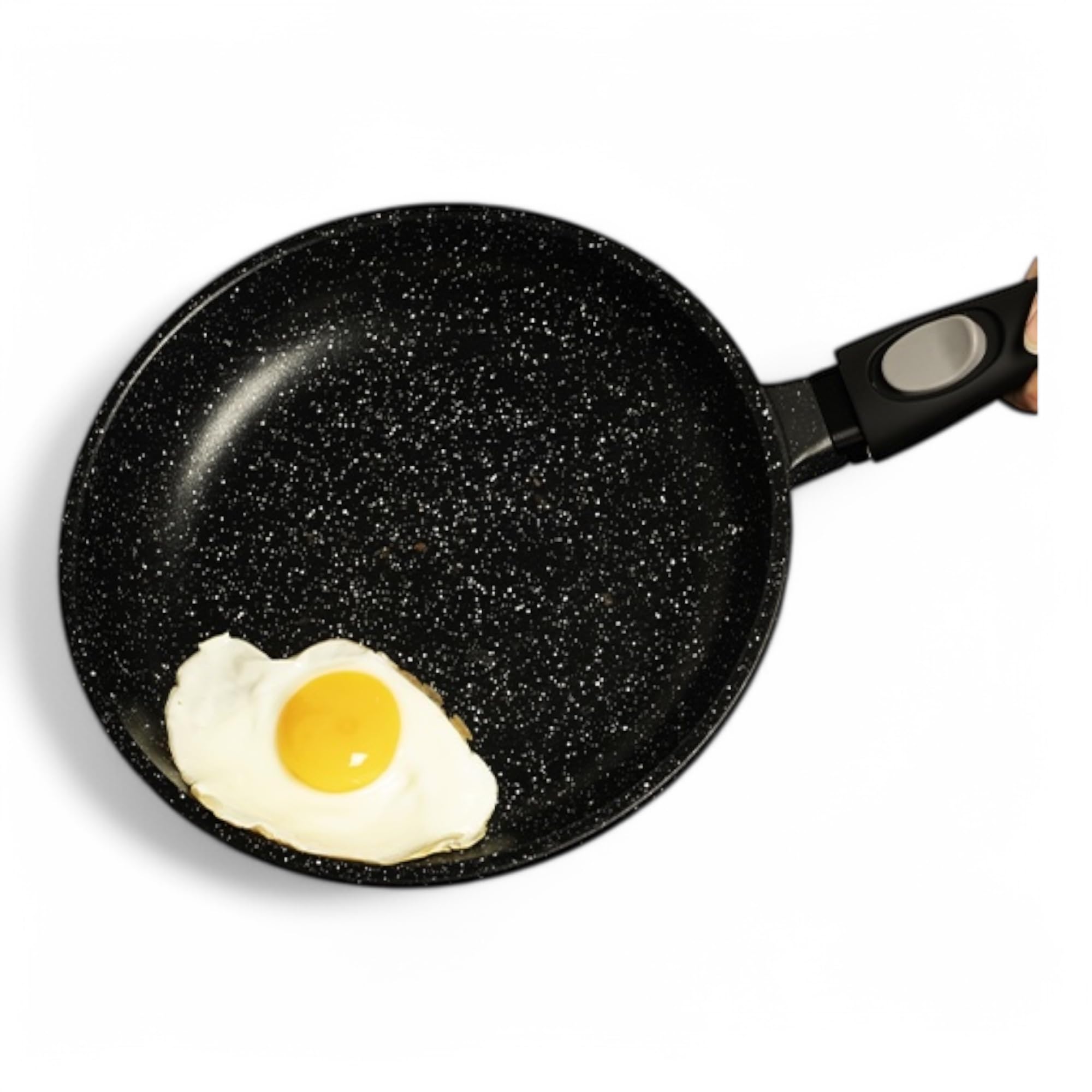 Lot de 3 Poêles Façon Pierre sans PFOA Diamètre : 20/24/28 cm Tous Feux dont Induction Cuisson sans Matière Grasse Revêtement en Greblon C3 ou C3+ de Technologie Allemande (Revêtement C3+)