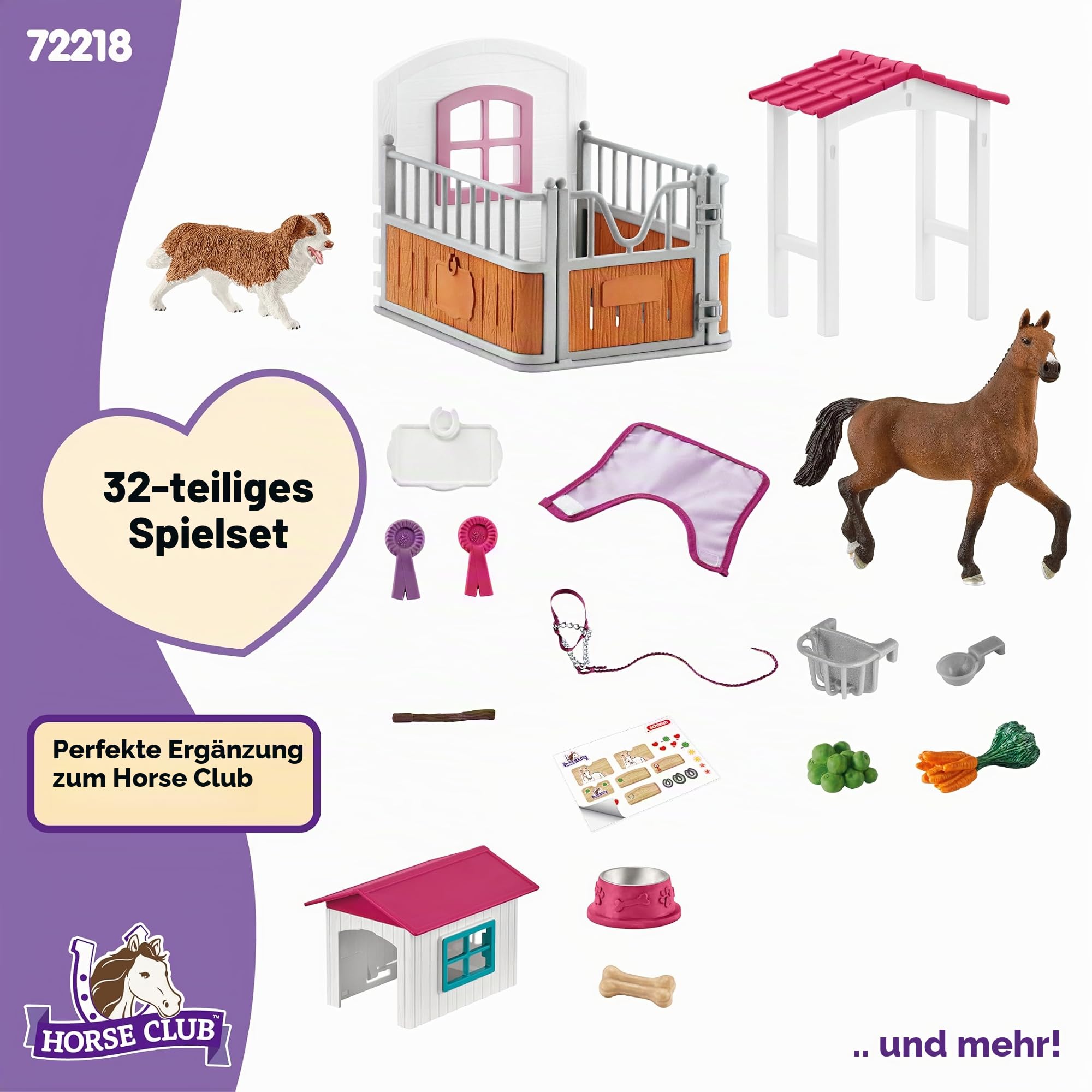 Box mit Hannoveraner Stute und Australian Shepherd, Pferdefigur und Zubehör, SCHLEICH 72218 Horse Club, ab 5 Jahren