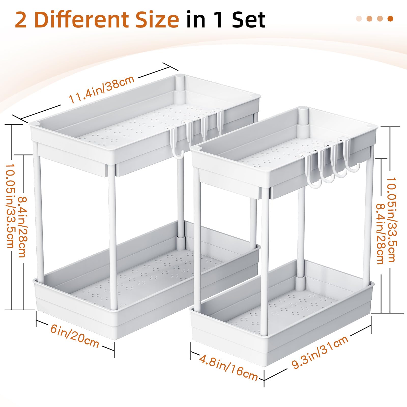 2 Pack Under Sink Storage Kitchen Organiser, 2 Tier Kitchen Storage Under Sink Shelf, Multi-Purpose Organisation for Bathroom,White - Image 2