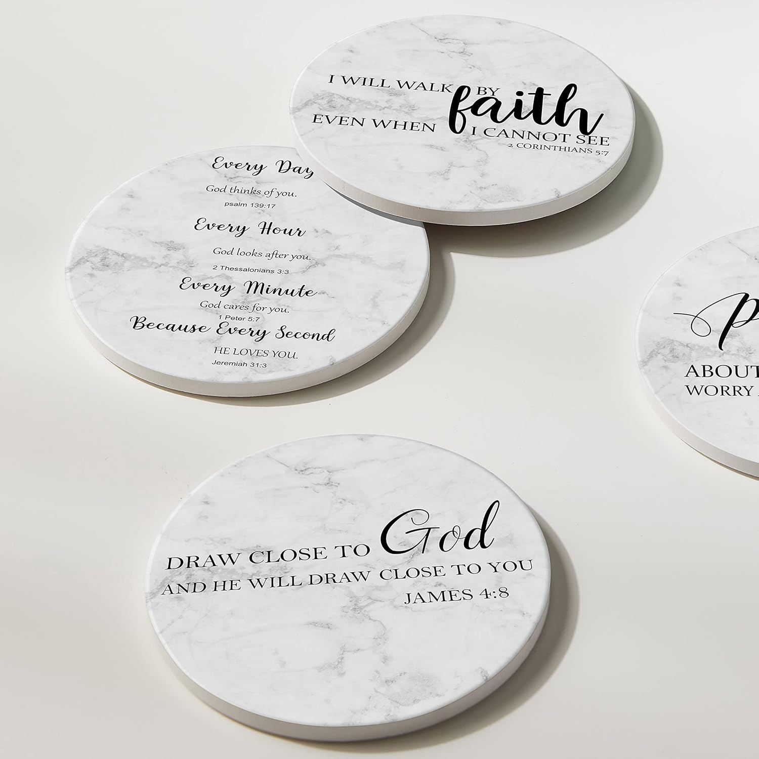 Coasters for Drinks with Bible Verses, Set of 6 Absorbent Drinks Coasters with Holder Ceramic Drink Coaster with Cork Backing for Table Protection, Christian Coasters, Christian Gifts - Image 6