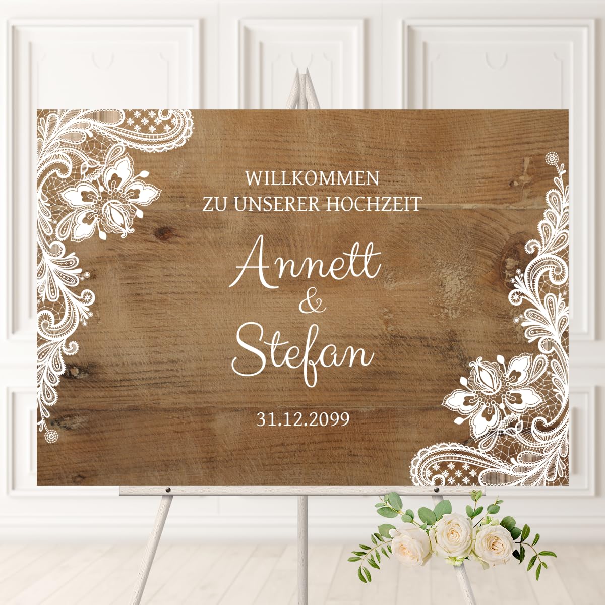 Personalisiertes Willkommensschild aus Holz Hochzeit DIN A3 A2 A1 Rustikal UV-Druck 3mm