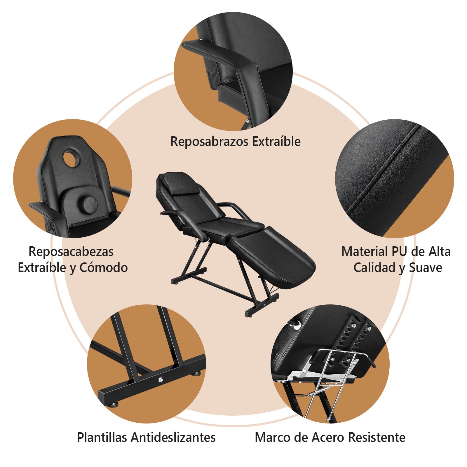 Bonnlo Camilla Masaje Ajustable, Camilla Masaje, Cama de Masaje para Salones de Belleza, SPA y Peluquerías, Negro