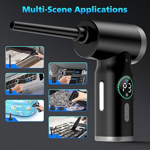 Miniatura 4 de VTVTKK Plumero de aire comprimido 10000RPM limpiador de teclado con pantalla digital HD plumero de aire eléctrico reemplaza la lata de aire